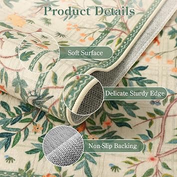 Morebes Washable 8x10 Rugs for Living Room, Boho Sage Green Rugs for Bedroom Non Slip, Soft Floral Indoor Floor Throw for Dining Room Table Home Office Kids Playroom Foyer Nursery