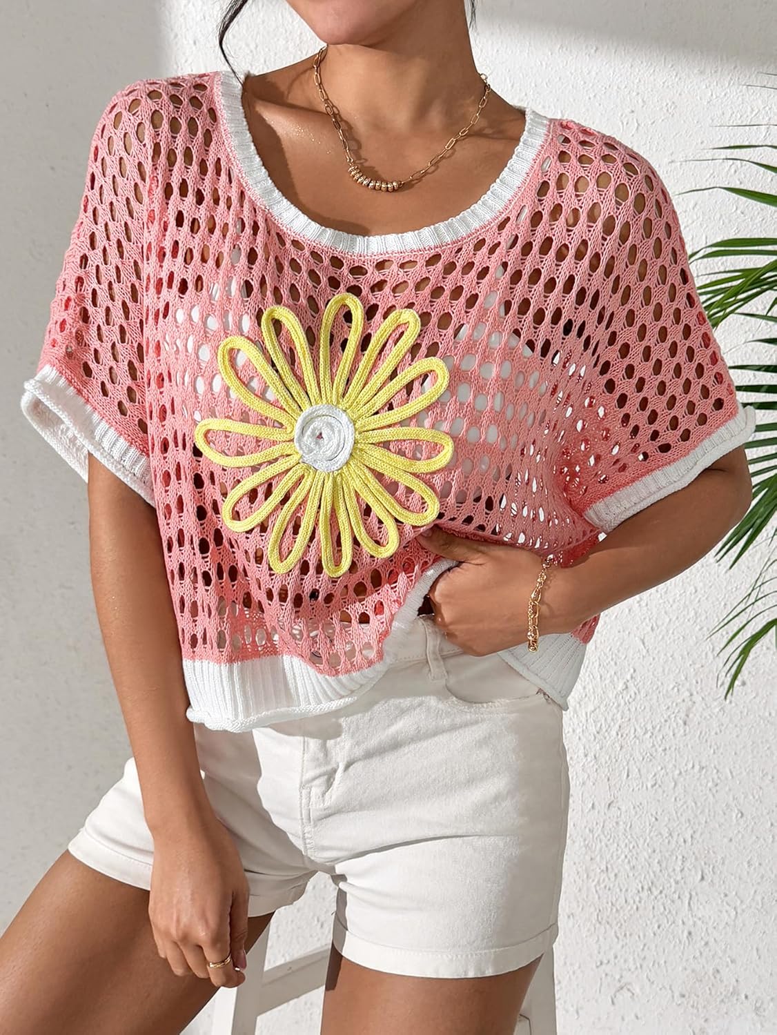 Crochet Coverups for Women 2026 Summer Floral Hollow Out Pullover Sweaters Beach Vacation Knit Cover Ups - Image 2