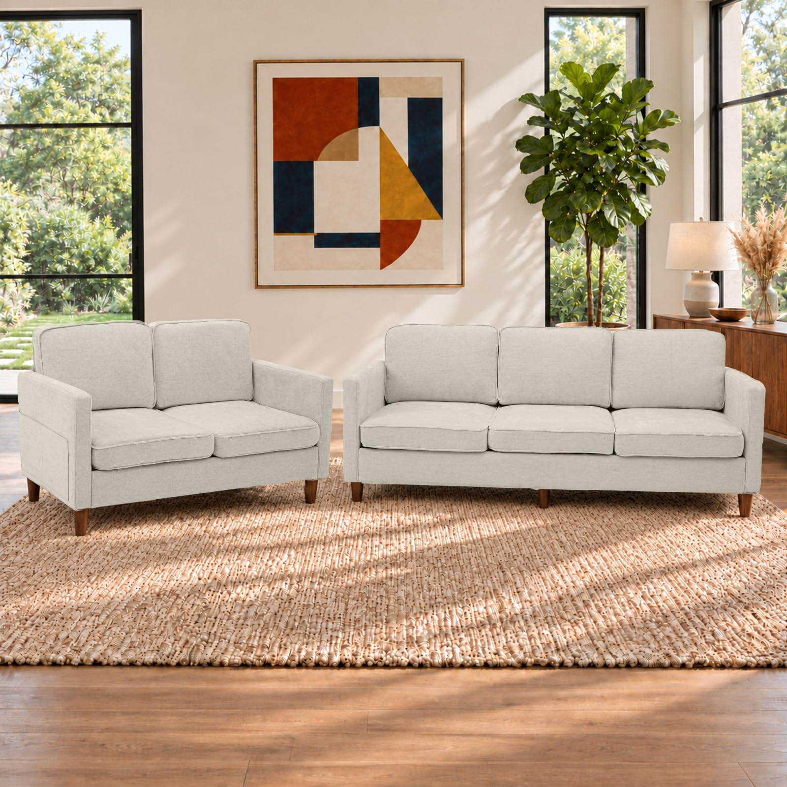 Kingfun Couch Set for Living Room, 3 Seater Chenille Sofa and Loveseat