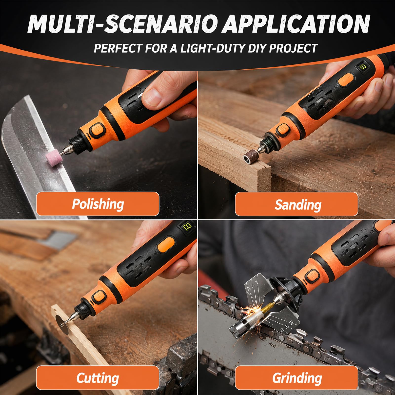 STKR Sharpene - Kit per affilare motosega elettrica con 7 punte diamantate rivestite in titanio, chiave inglese ed eBook, borsa per la conservazione e guanti di sicurezza, ottima idea regalo
