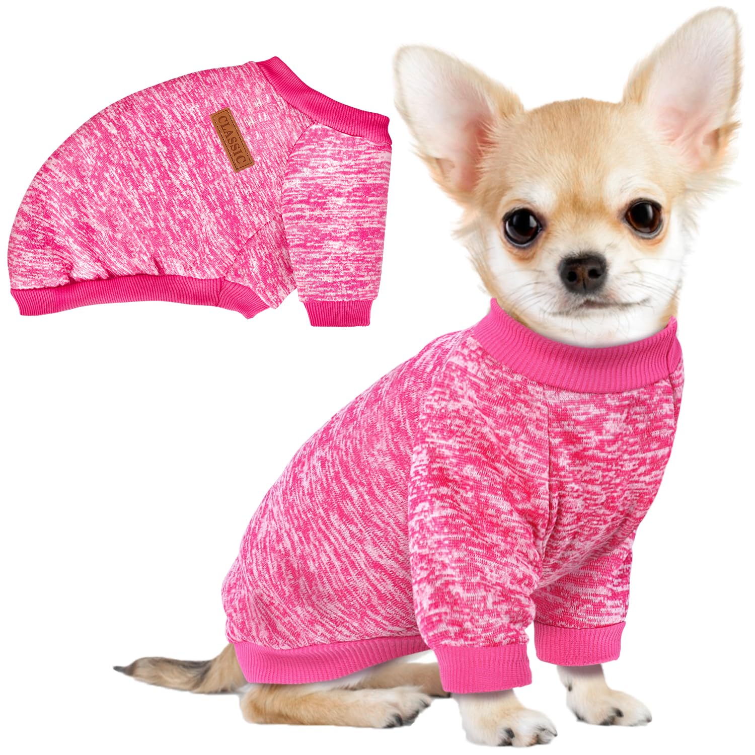 1 Pack Dog Sweaters for Small Dogs Girl Boy Winter Fleece Clothes Warm Soft Dog Sweatshirt Outfit for Dogs Cats Pet Apparel (Rose, XS (Back: 9.8",Chest: 13.7", 3.5-5.5lbs))
