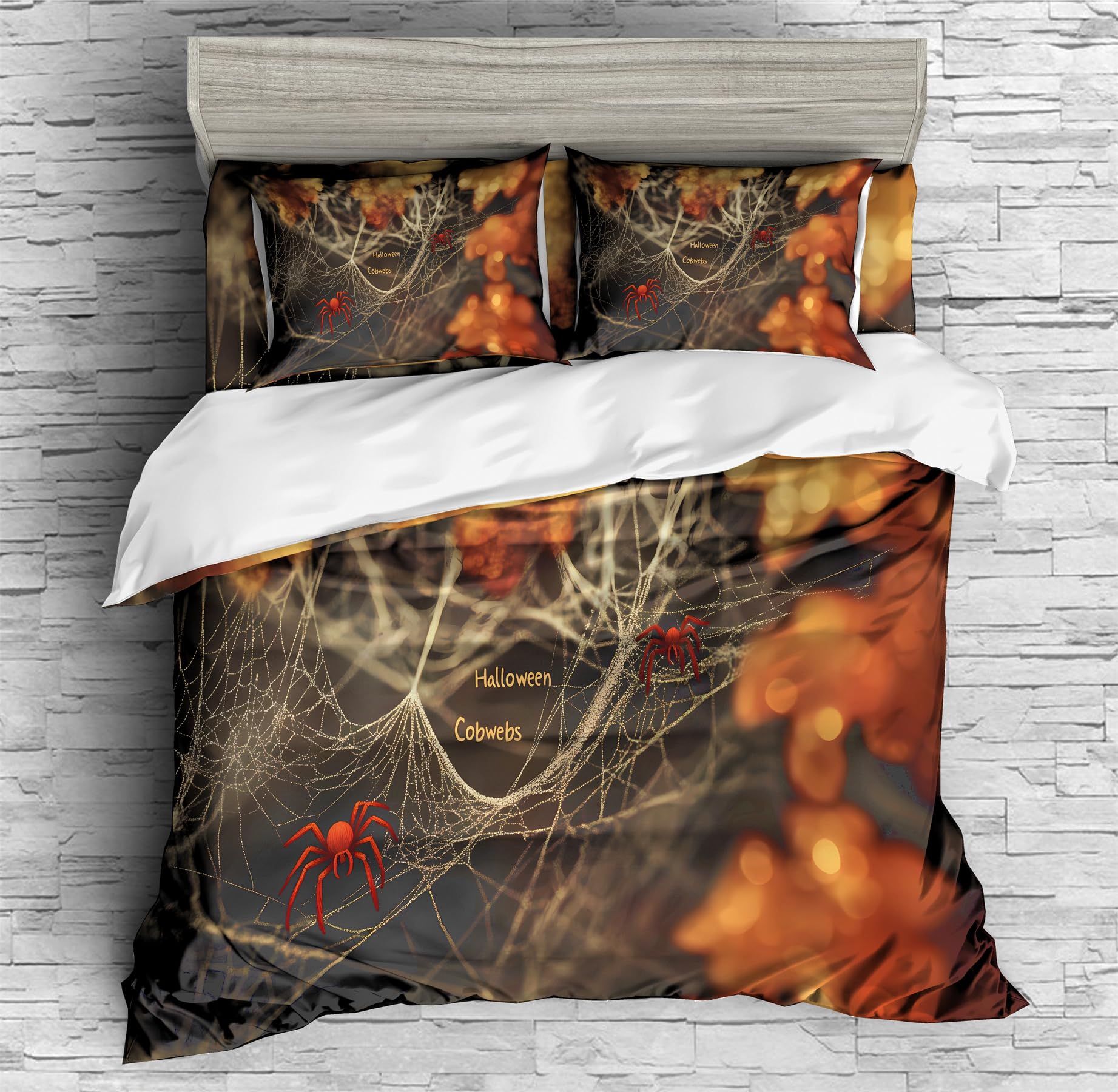 REALIN Cartoon Halloween Decoration Duvet Cover Set Spider Halloween Prints Bedding Girl Boy Kids Bed Sets 3/4PCS Quilt Covers/Sheets/Pillow Shams,Twin/Full/Queen/King (A,Twin-172x218cm-4PCS)