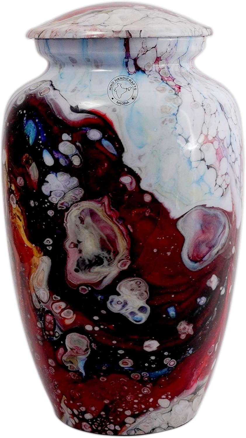 Aluminium Cremation Urn for Human Ashes Adult - Handcrafted Funeral Memorial Ash Storage Urn - Bag Included (Ocean Finish 1, 6.5" x 6.5" x 10.5")