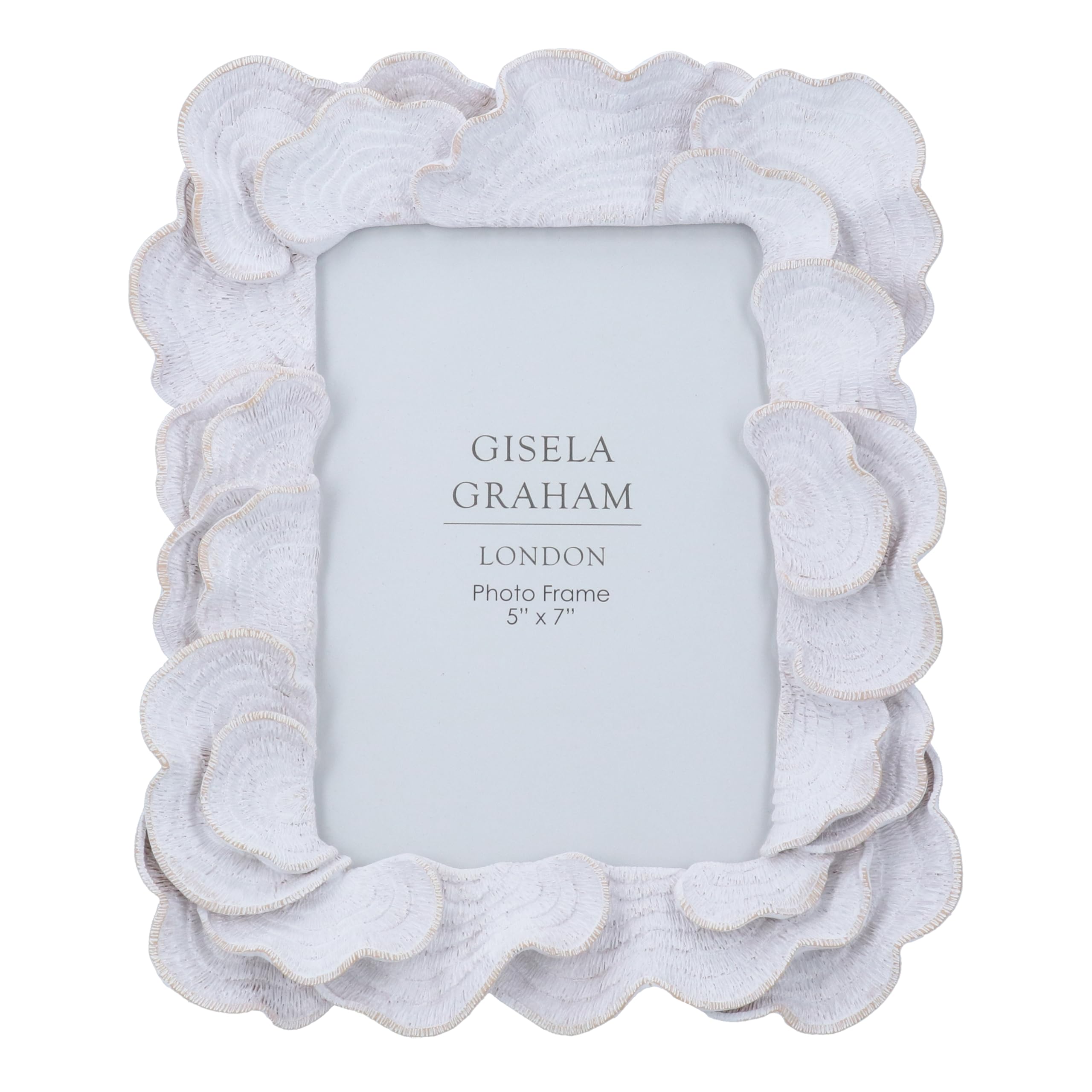 Gisela Graham Washed White Resin Photo Frame, Oyster Coastal Design (5 X 7 Inch)