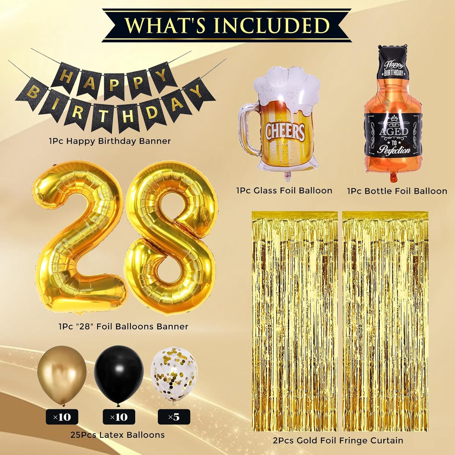 ROTASLOG 28th Birthday Decorations For Men: 32pcs, Gold, Party Balloons, Birthday Decor, Men's, 28th Birthday - Image 3