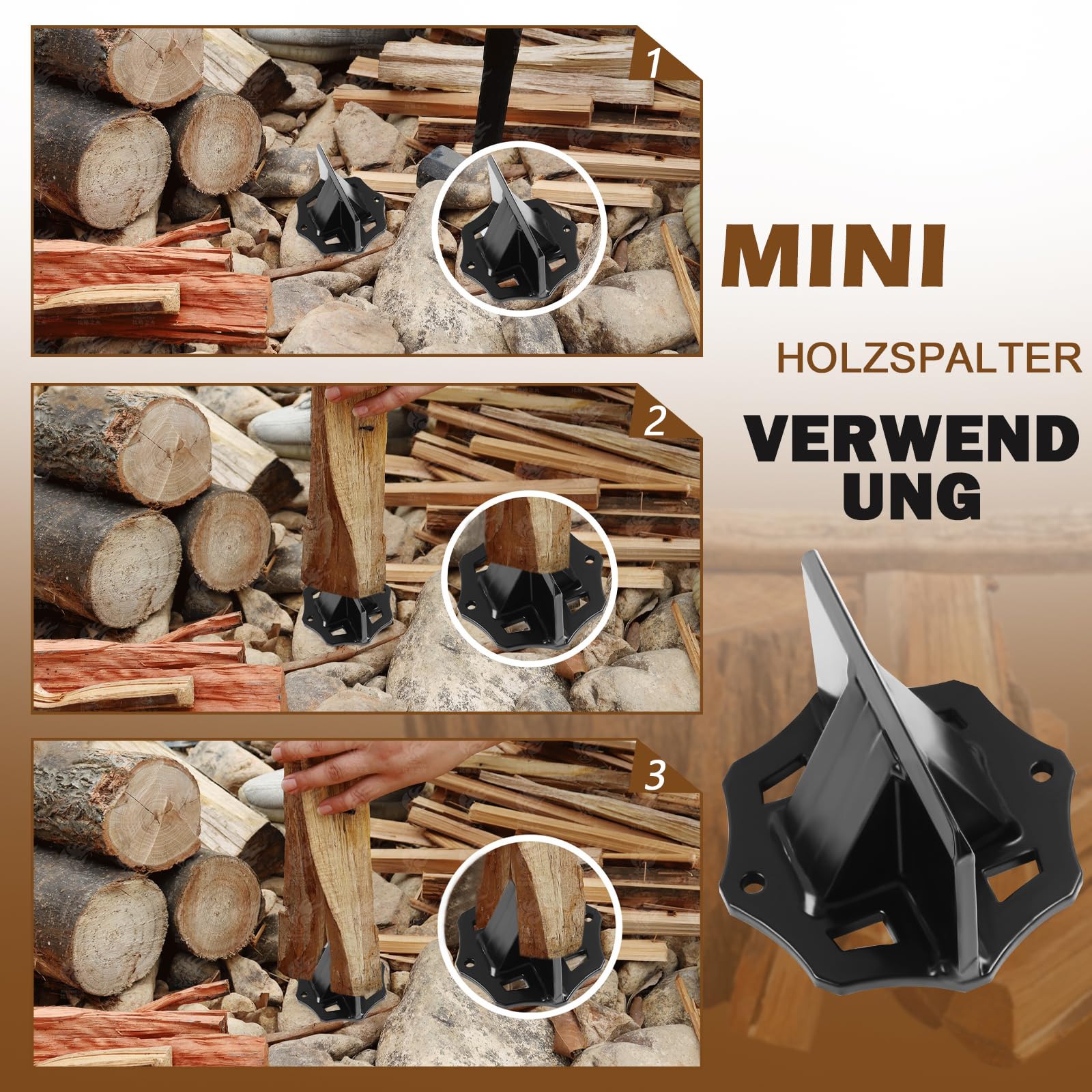 Cuña para leña, Pequeño Cuña Divisora Carbono, Divisor de leña, Manual Divisor de Troncos, Astilladora de Troncos para Estufa leña Pequeña, 100mm Diámetro x 70mm Altura