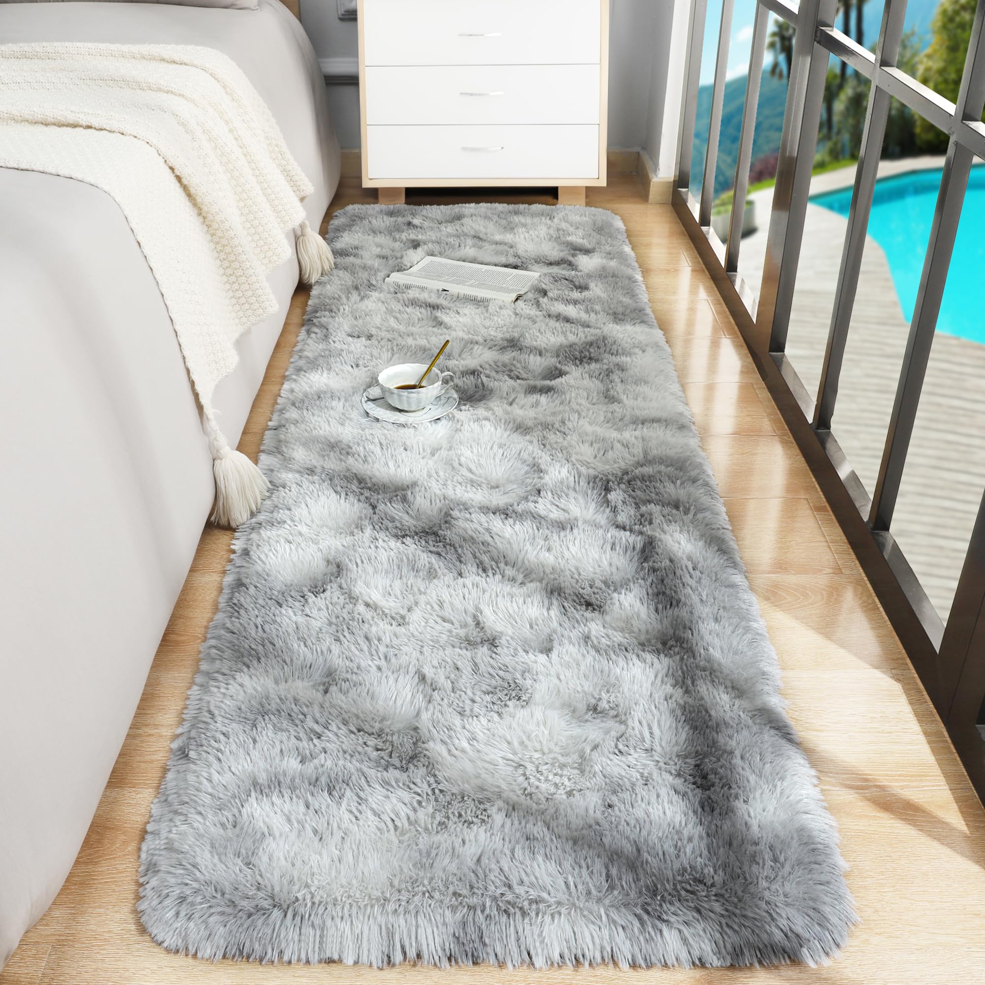Foxmas Soft Runner Rug for Bedroom Living Room, 2x6 Feet Fluffy Area Rugs Shag Bedside Rug for Kids Nursery Room Plush Shaggy Dorm Hallway Rugs with Non-Slip Bottom Home Decor Carpet, Black — image 1