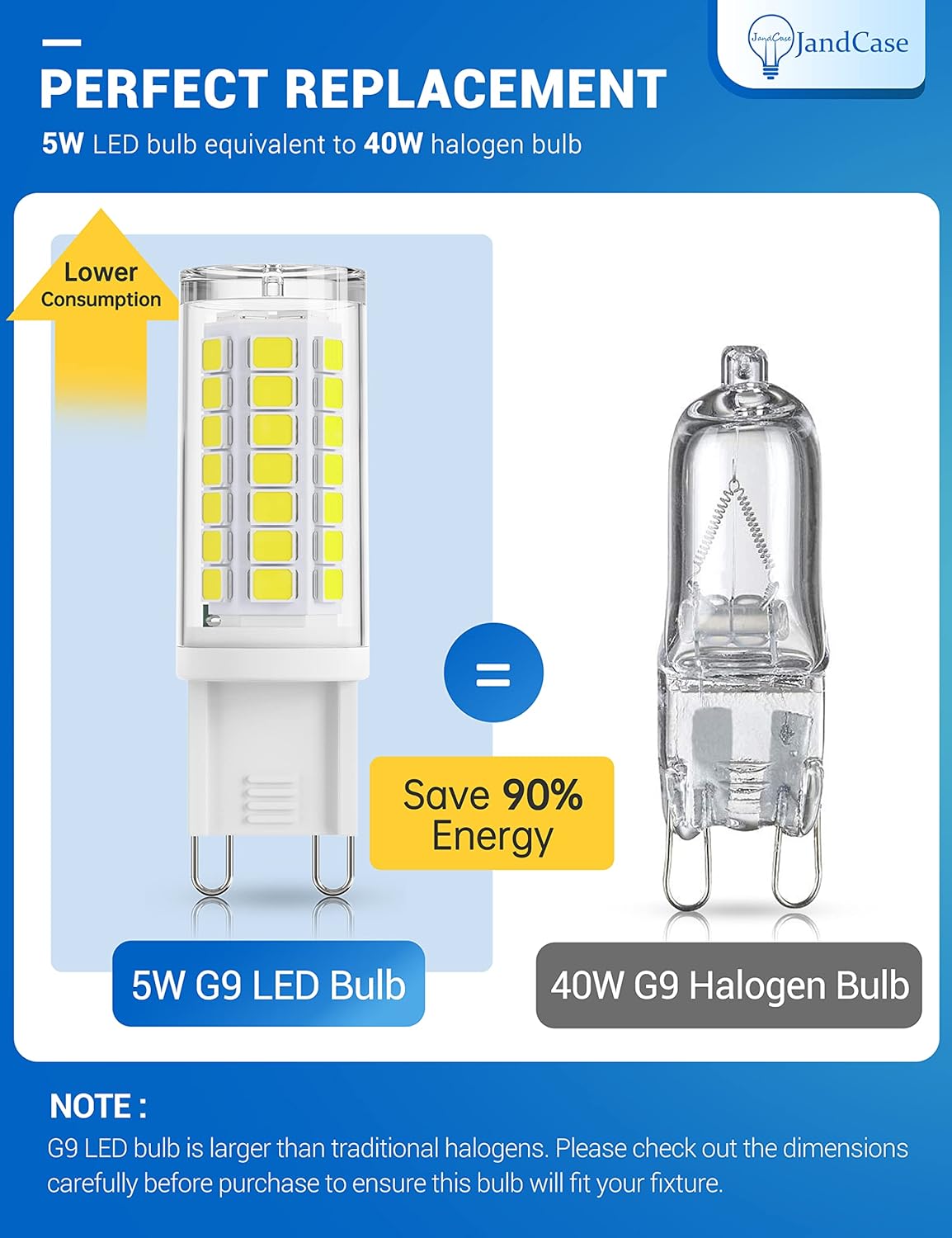 Buу 1 gеt 1 G9 LED Light Bulbs 5W, JandCase 40W Halogen Equivalent, 6000K High Brightness 400LM, G9 Base Not Dimmable, Flicker-Free, Daylight White for Home Lighting, Chandeliers, Household Applications, 5 Pack