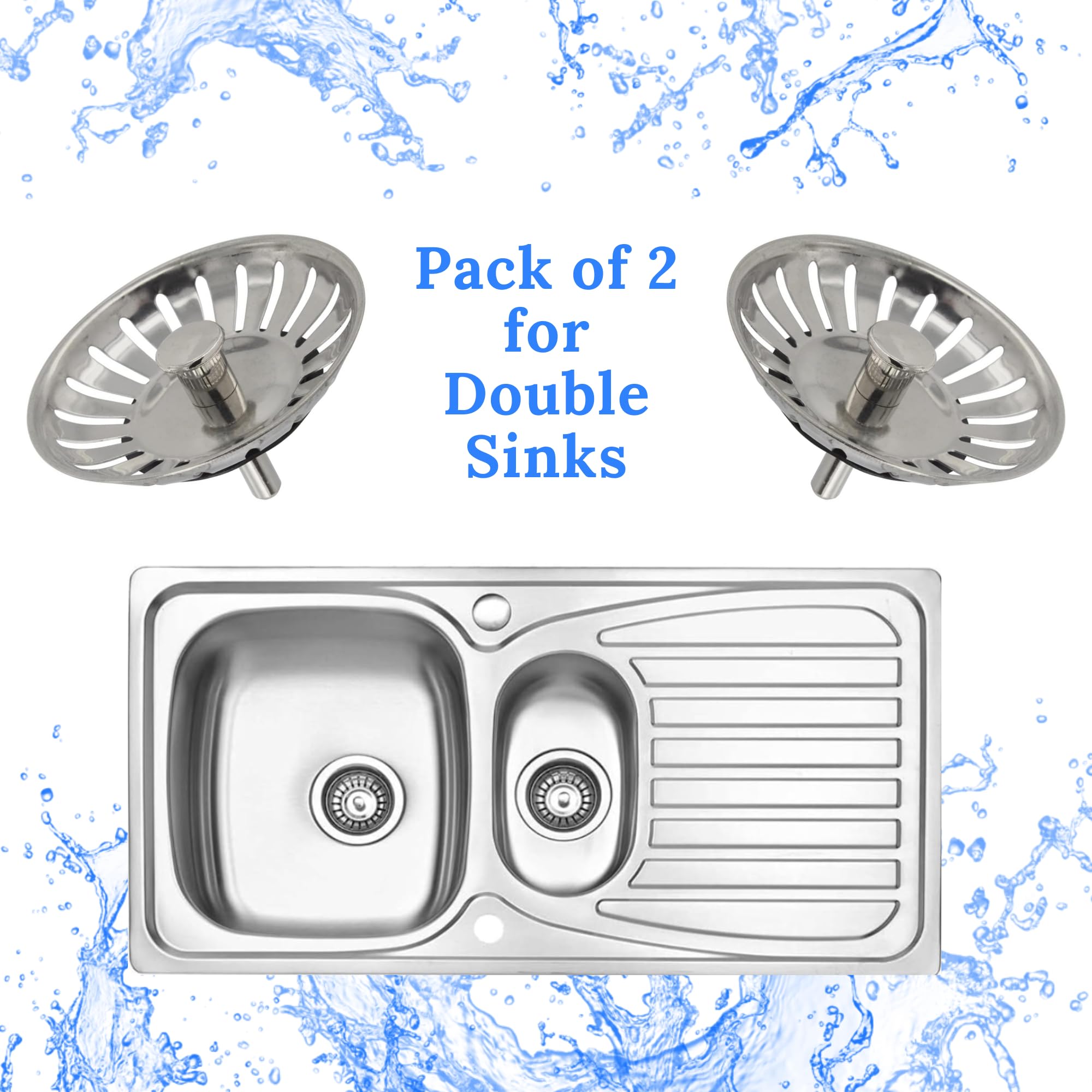NOBLE SPARES Universal Kitchen Sink Plug & Strainer, Stainless Steel Dual Function with Rubber Seal, Drain Diameter 78-81mm (2) - Image 2