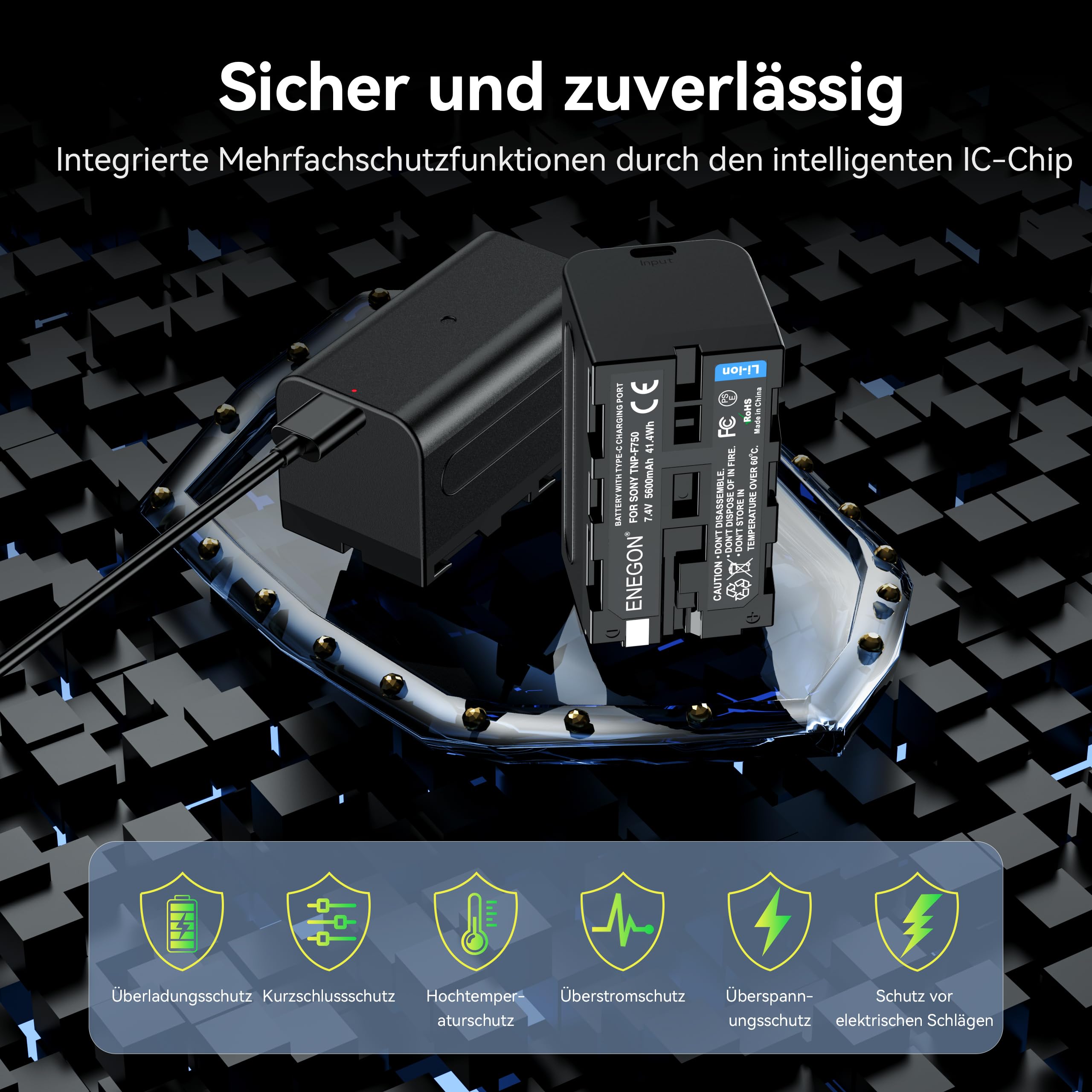 ENEGON NP-F750 USB-C Direktladefähige Ersatzakkus 5600mAh (Doppelpack) für NP-F980 NP-F970 NP-F960 NP-F950 NP-F930 NP-F770 NP-F750 NP-F570 NP-F550