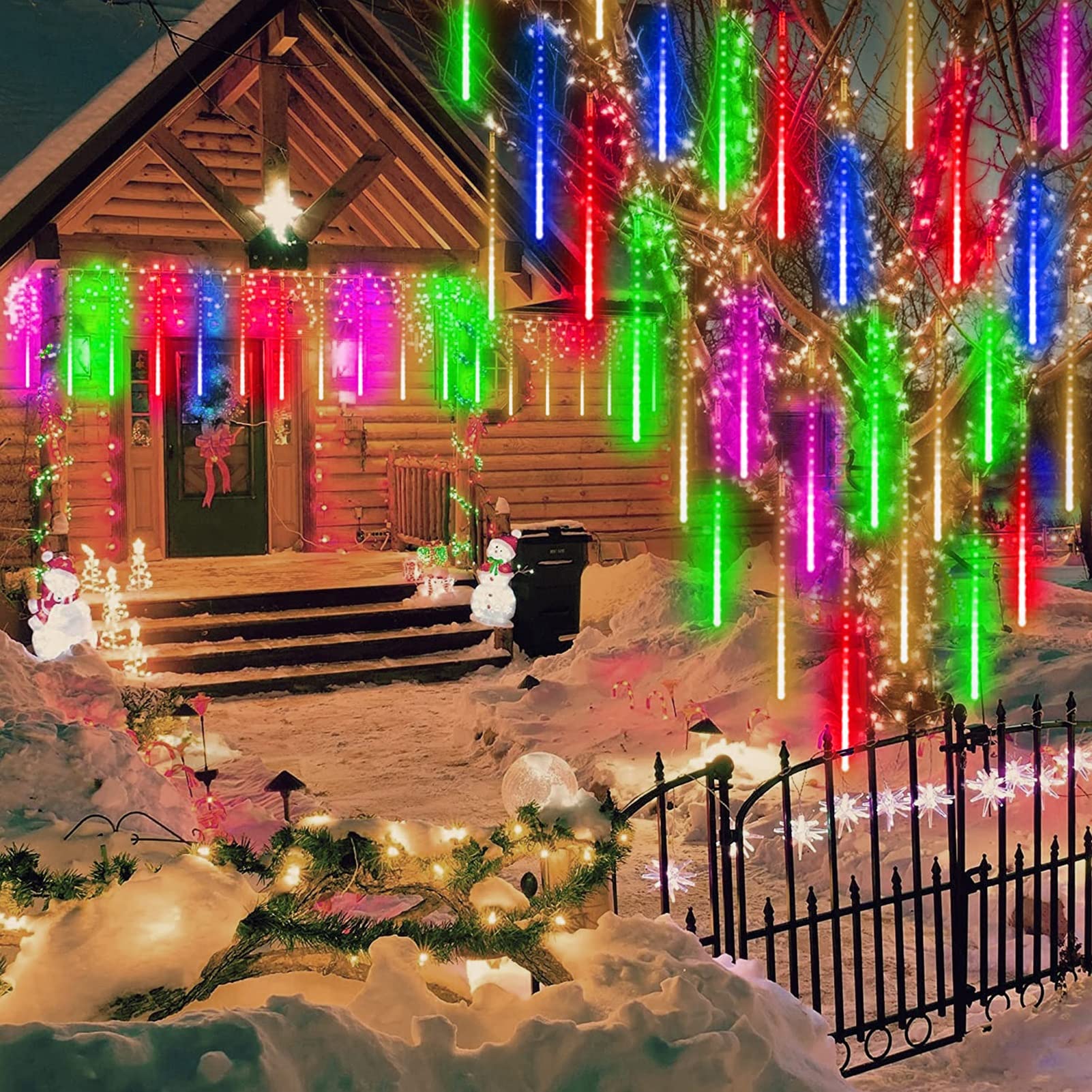 SCOZIA Cadena de Luces LED Que Caen Nieve 80 cm 10 Tubos 720 LED IP65 Cadena de carámbanos a Prueba de Agua Luz Que Cae Gota de Lluvia Luces navideñas para Boda Árbol de jardín de Navidad Deco