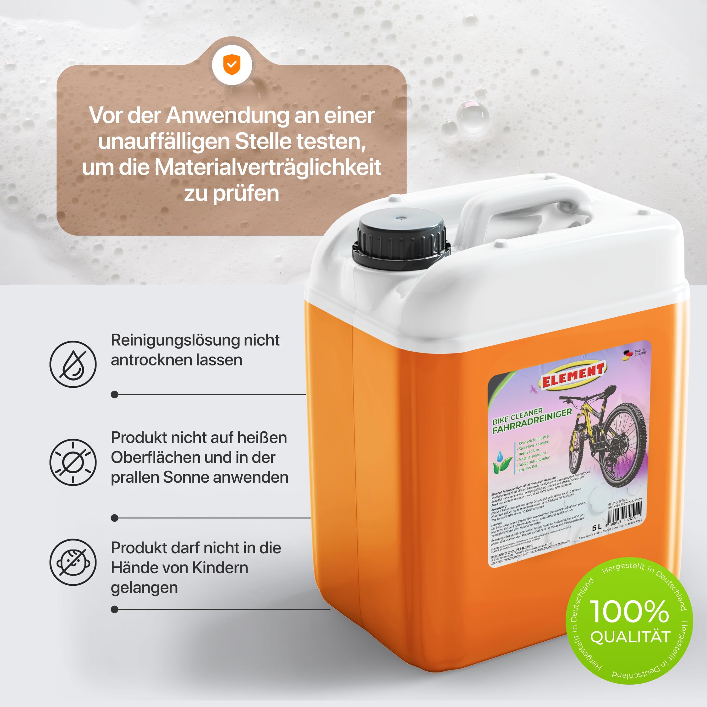 Element Fahrradreiniger I Bike Cleaner I 5 Liter I für alle Oberflächen I Fahrradpflege 5 L I Premium Reiniger für Fahrrad & E bike