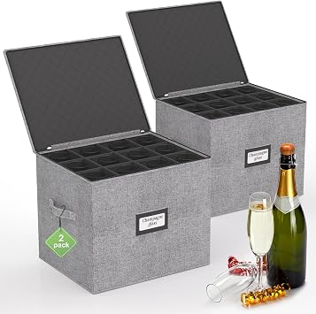 Champagne Flute Storage Box with Dividers, 2 Pack