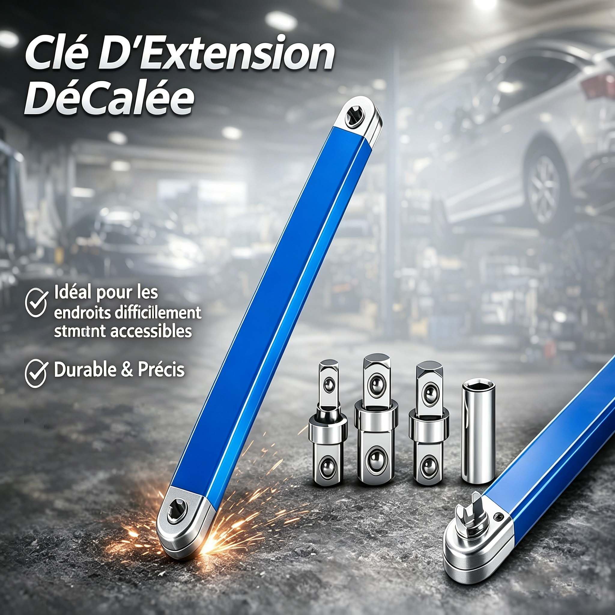 Anglefix Pro Clé d'Extension Décalée avec Cliquet Zéro Degré, Adaptateurs 1/2", 1/4", 3/8", pour Réparation Automobile