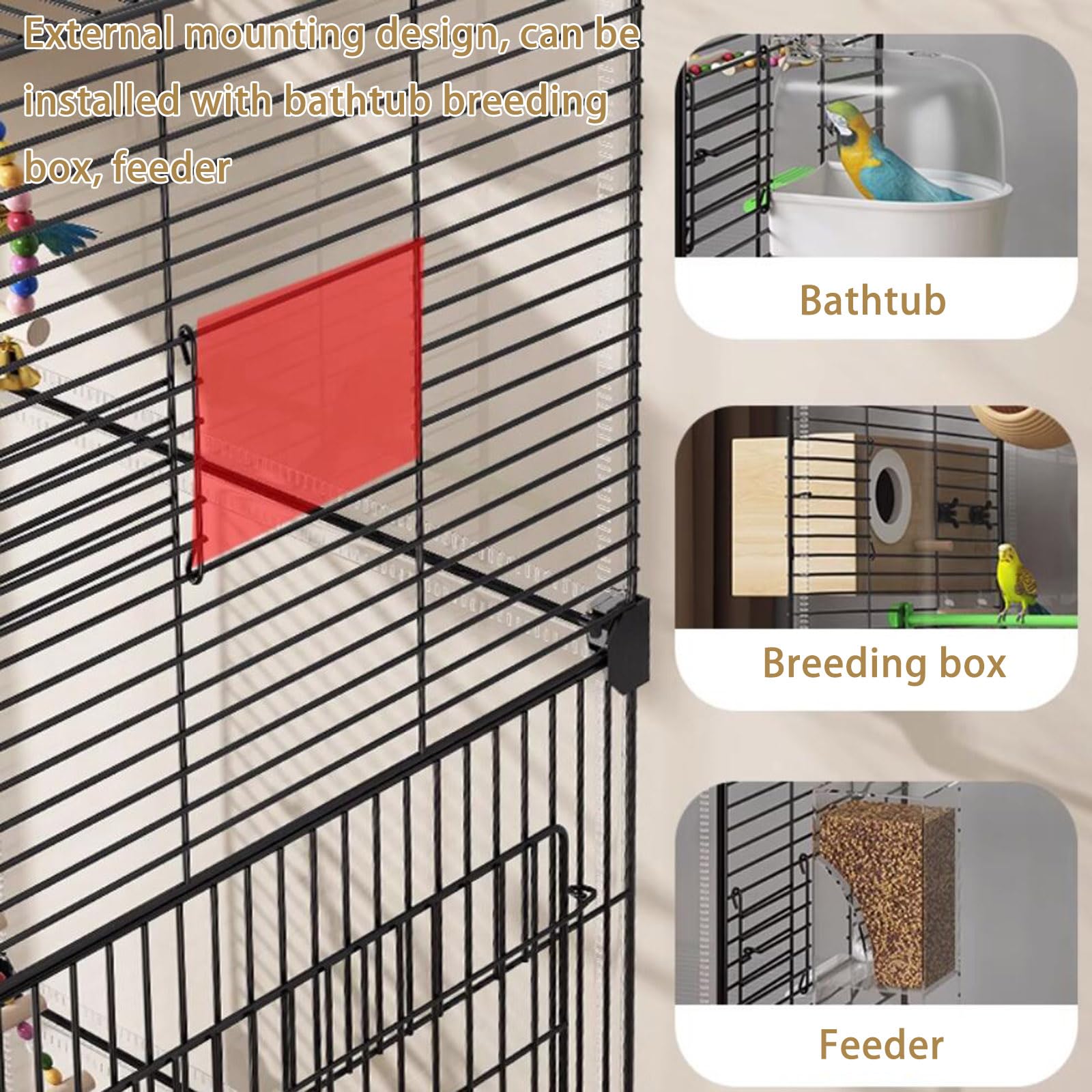 Jaula para pájaros, jaula para loros, jaula de periquitos movible de 2 niveles con ruedas, jaulas extragrandes para pájaros con casa de pájaros para loros, conuros, periquitos de cacatúas