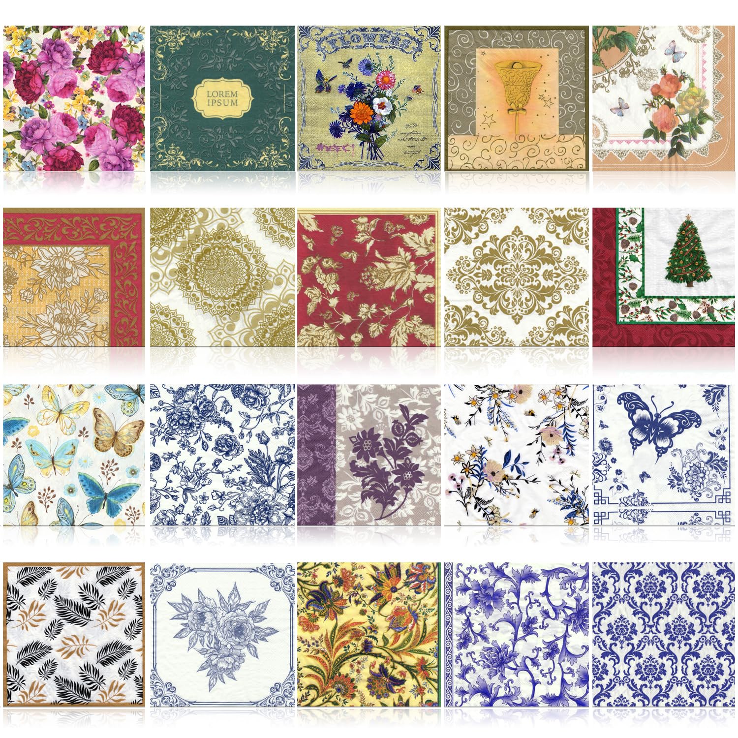 20 tovaglioli decorativi assortiti per decoupage, tovaglioli di carta velina in stile etnico, con stampa, per fai da te, creazione di biglietti, diario spazzatura, decorazione da parete, 20 stili