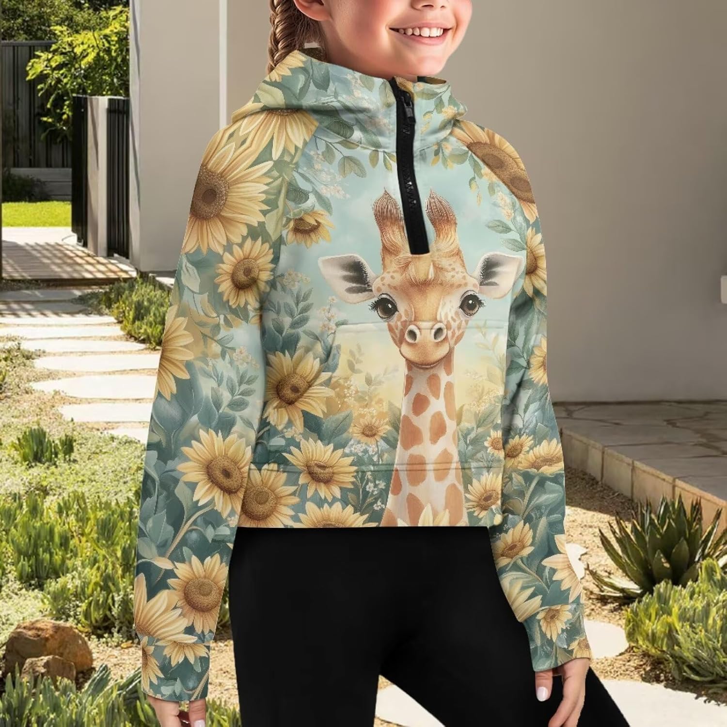 Uourmeti Half Zip Up Sweatshirts for Girls Long Sleeve Drop Shoulder Pullover Hoodies