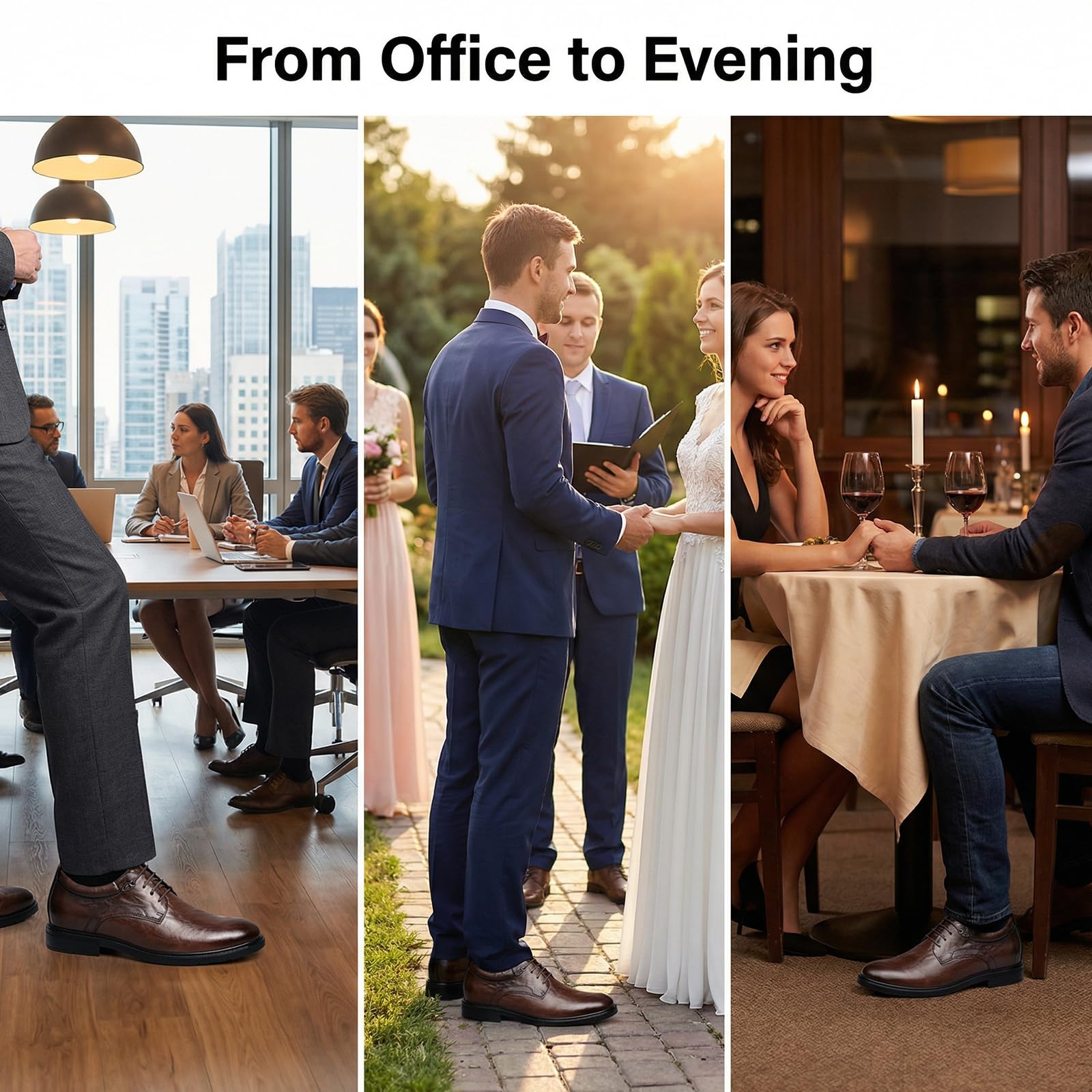 FLIOZY Scarpe da uomo Business Oxford – Classiche stringate in pelle con aumento di altezza integrato fino a 6 cm – per ufficio e occasioni formali