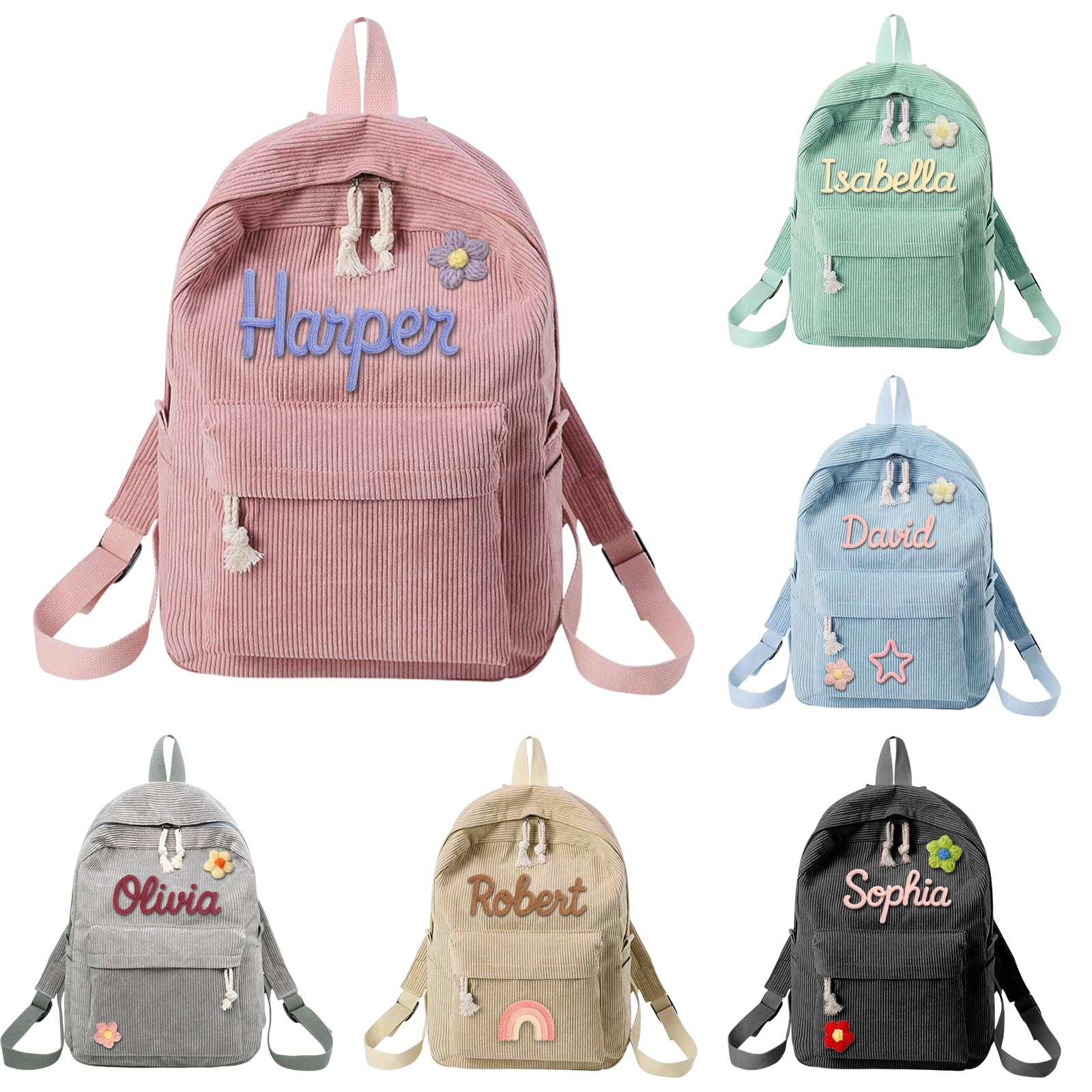 Dyoart Personalized Corduroy Backpack for Girls & Boys, Custom School Bag with Cotton Rope Woven, Monogram Book Bag for Toddlers and Kids Back to
