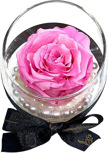 Rosa real preservada en cristal Votiva Regalo Flor eterna (rosa intenso)