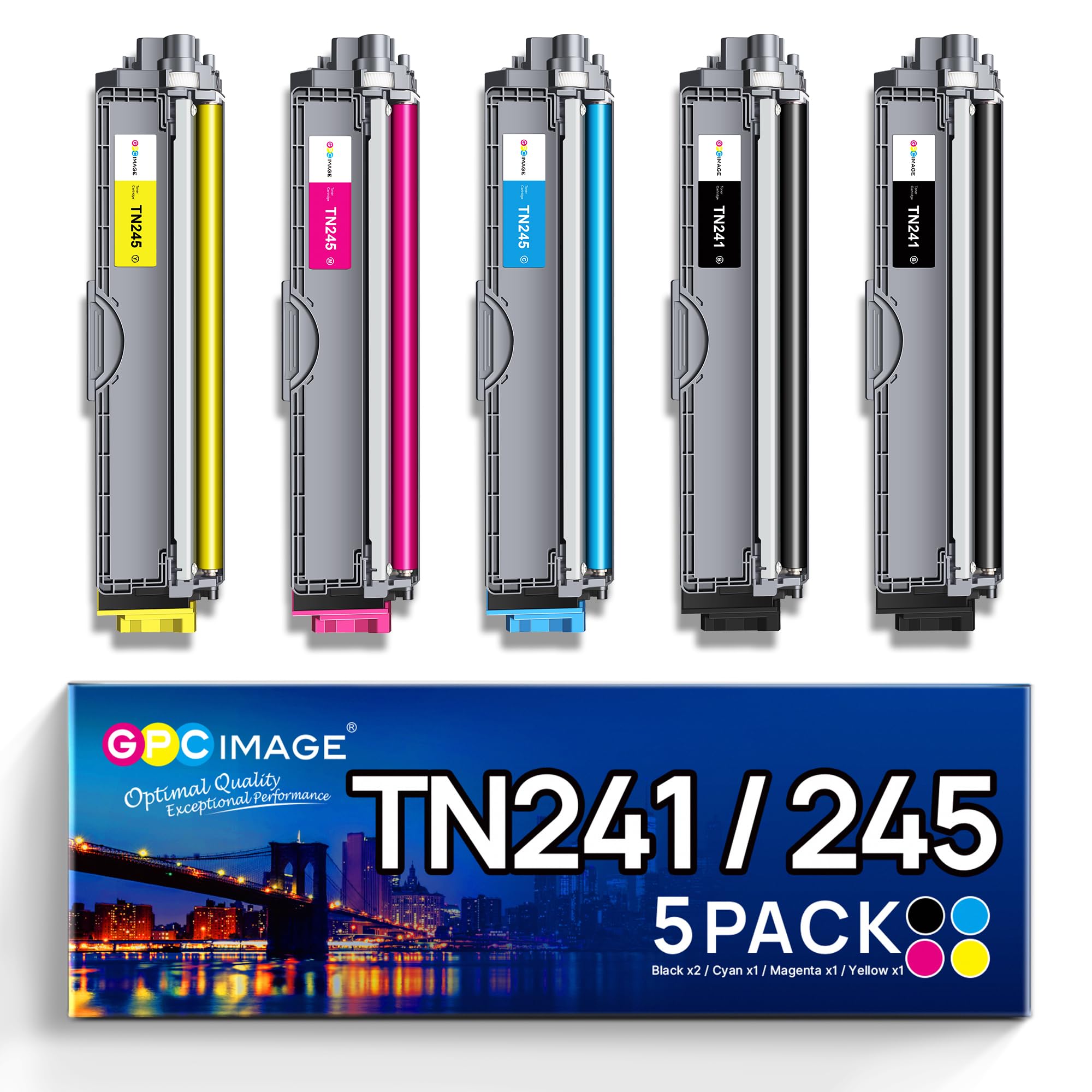 GPC Image TN241 TN245 Toner Compatibili per Brother TN-241 TN-245 per MFC-9140CDN MFC-9340CDW 9332CDW HL-3140CW 3150CDW DCP-9020CDW DCP-9022CDW (Nero Ciano Magenta Giallo, 5-Pack)