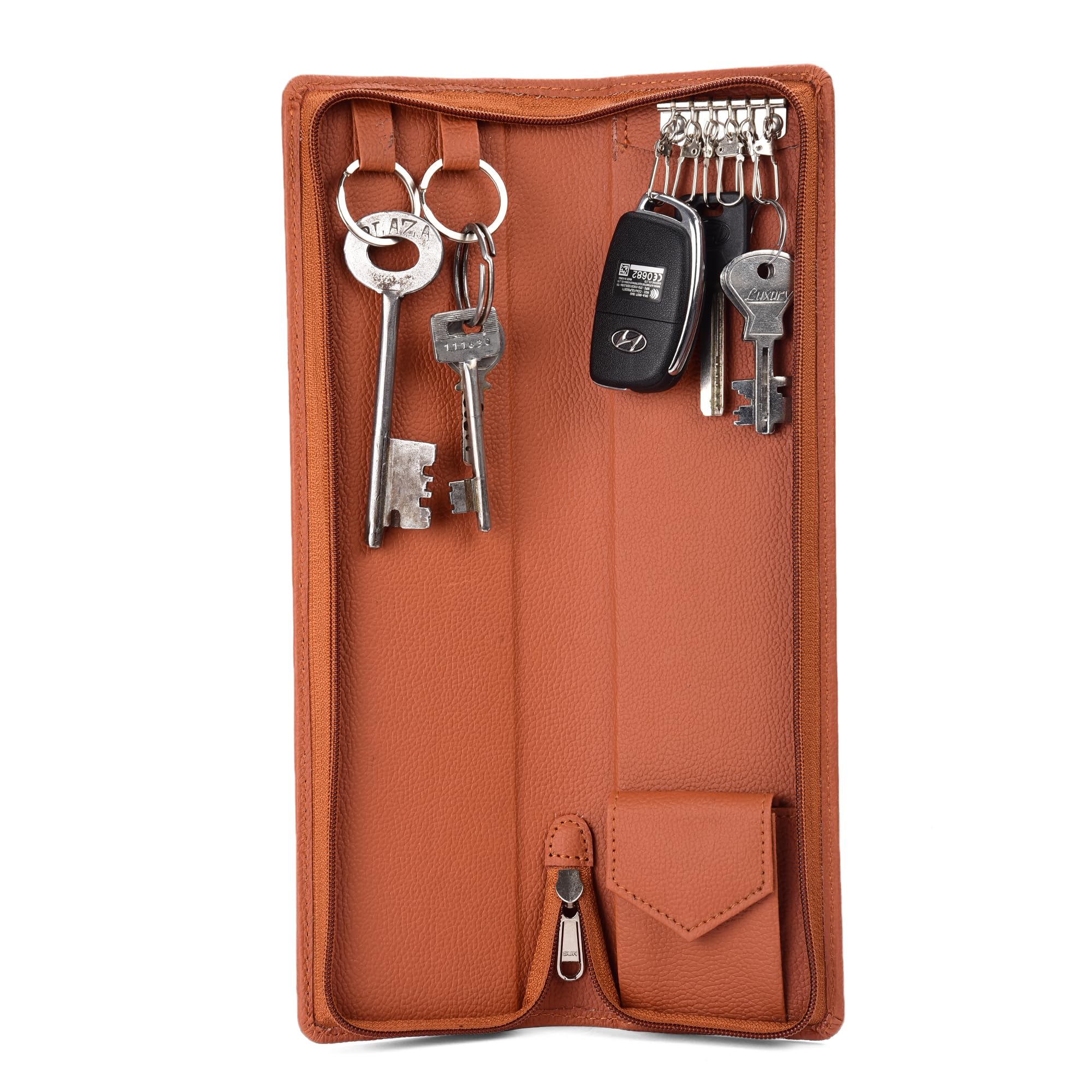 Sarvika PU Leather Brown (Pack of 1) (25.50 x 8.50 x 2.50 cm) key pouch leather key pouch for bank keys pouch key case pouch keychain holder pouch with Zipper Closure-image-35