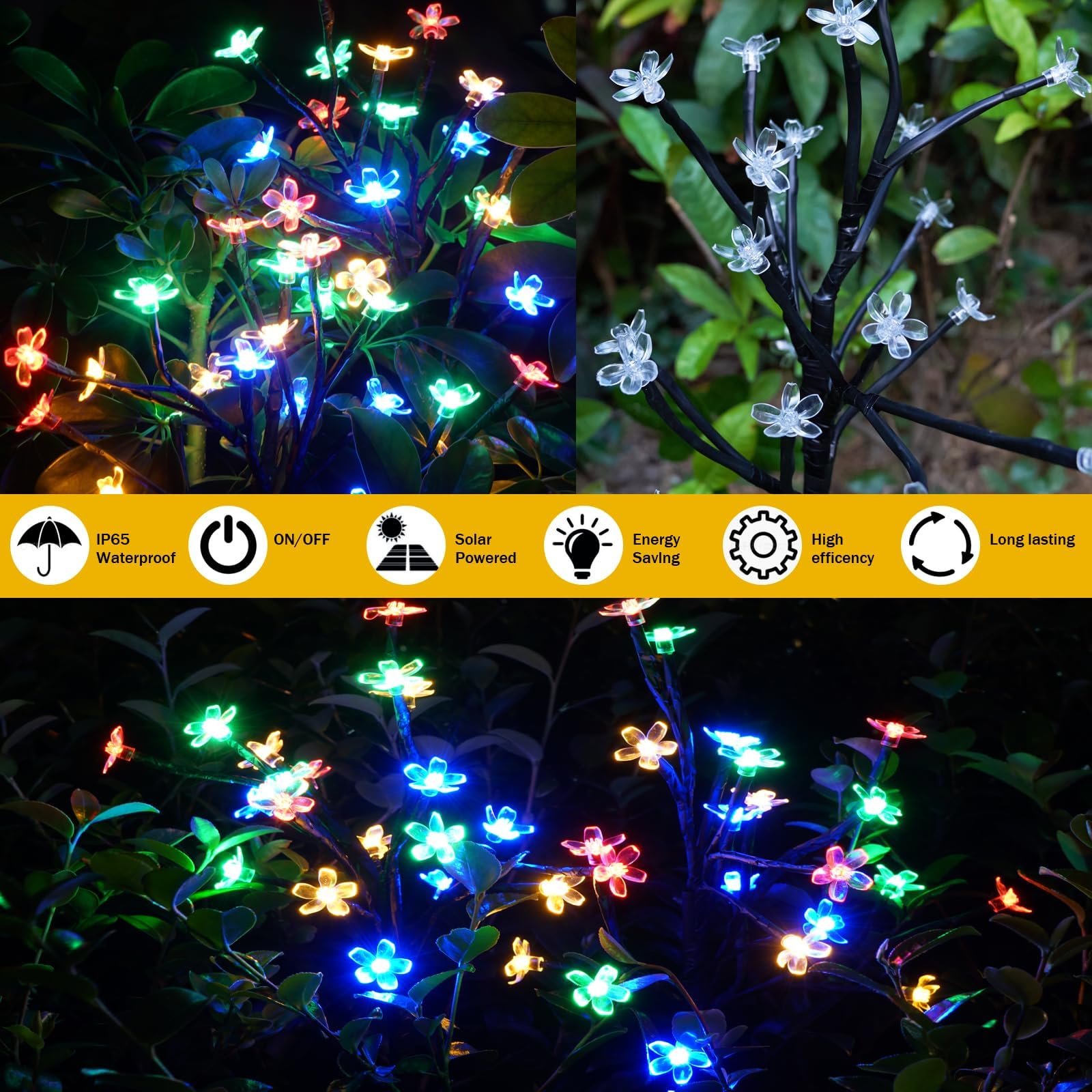 Lot de 6 lampes solaires de jardin étanches pour extérieur - 120 LED - Fleurs solaires - Décoration de jardin - Pour cour, allée, pelouse, patio - Cadeaux de jardinage