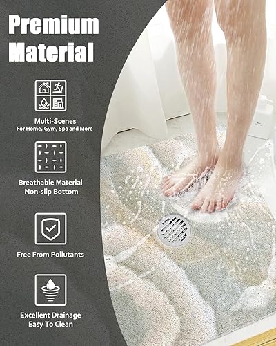 Miniatura 8 de Alfombrillas de ducha cuadradas antideslizantes 32 x 32 pulgadas, tapetes de ducha antideslizantes grandes para ducha interior con orificio de