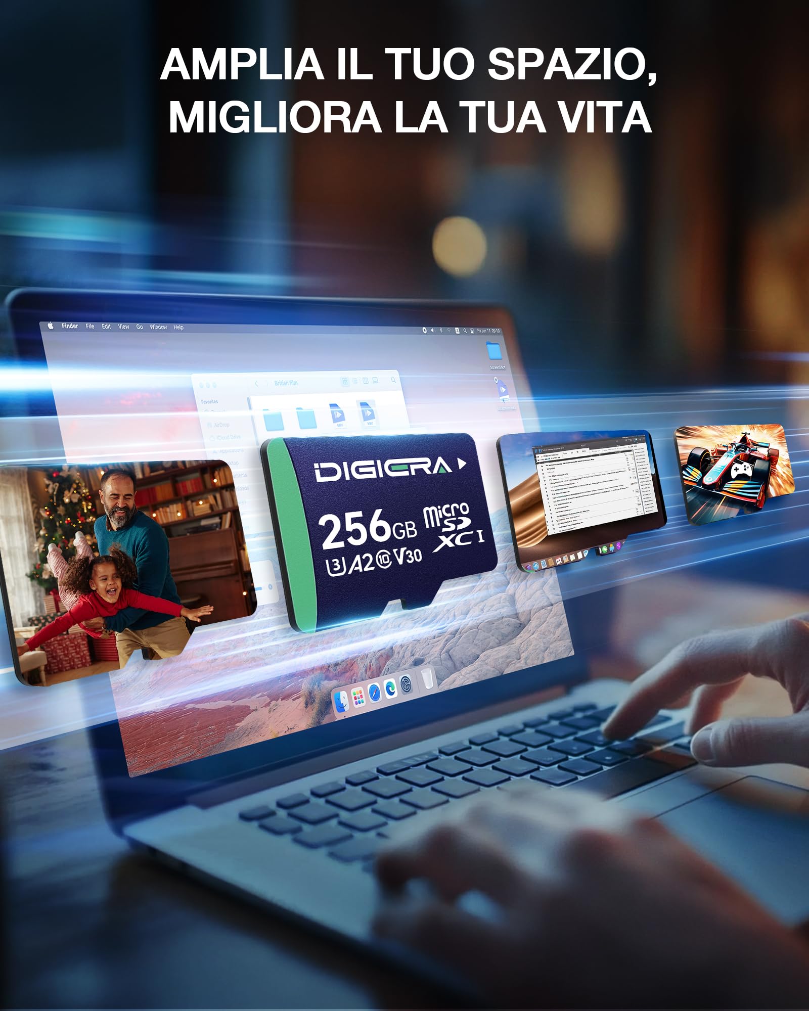256 GB Scheda di Memoria microSDXC UHS-I CT100 con Adattatore - Fino a 100 MB/s, C10, U3, V30, Full HD, A2, per Smartphone, Tablet, Fotocamere, Console di Gioco e Droni (Confezione da 1)
