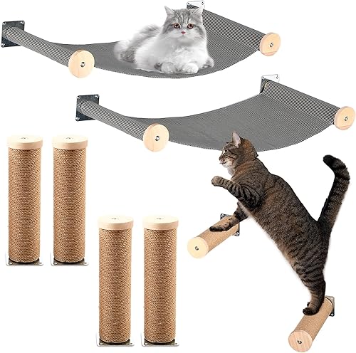 Tuanse Juego de 2 hamacas de pared para gatos con escalones para gatos, estantes modernos de escalada para gatos, estantes de pared para gatos