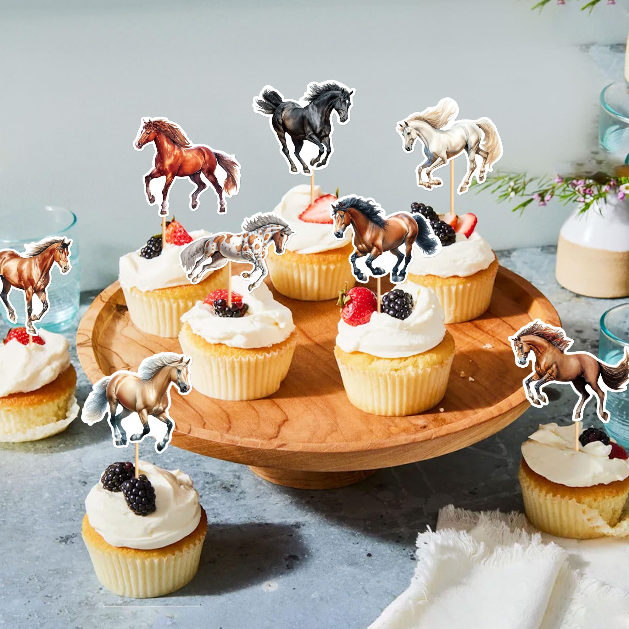 Probuk 40 Toppers Cupcakes Cheval – Décorations De Gâteau Anniversaire, 8 Styles