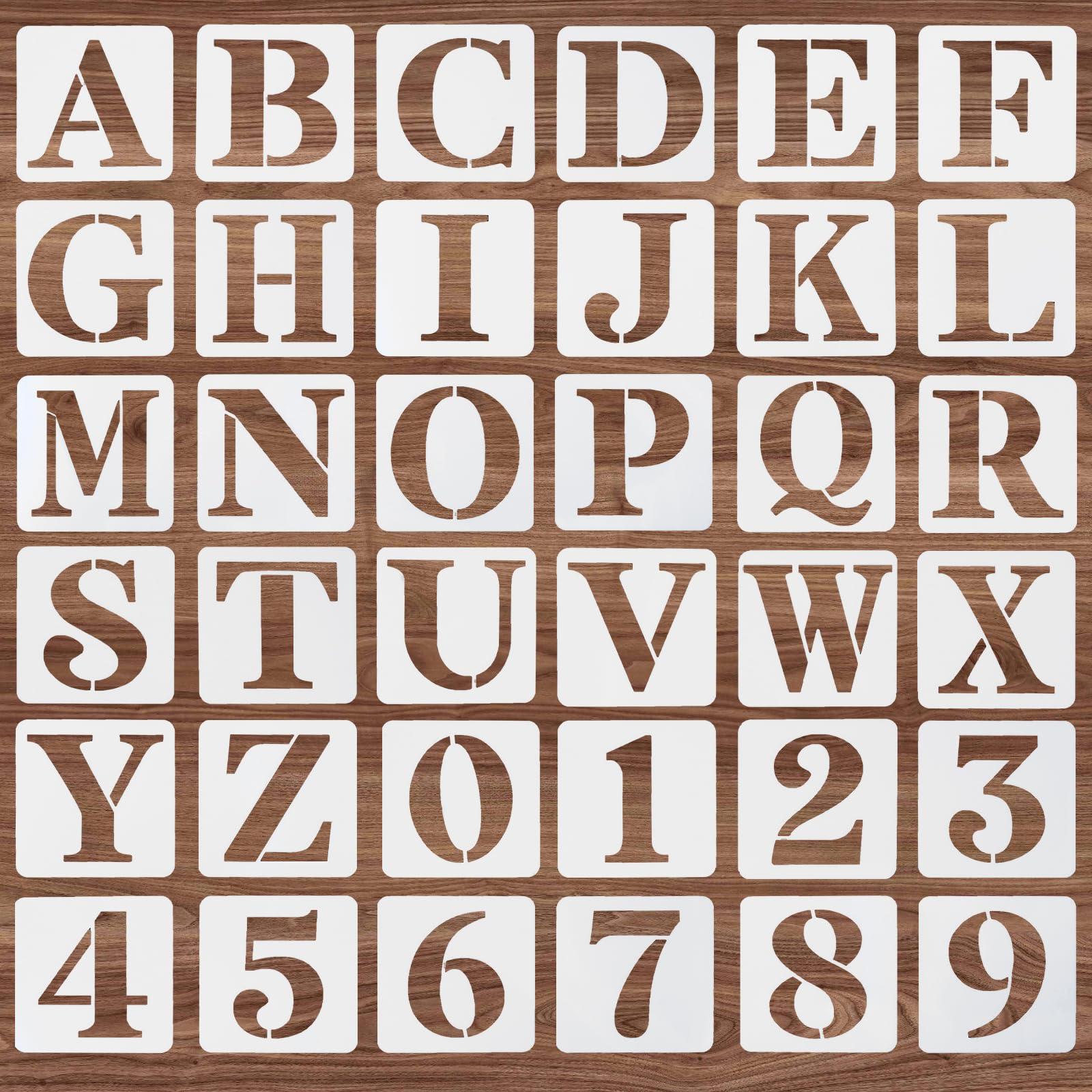Stencil Grandi In Plastica PET Riutilizzabili - 36 Pezzi Con Lettere E Numeri Da 7,6 Cm | Set Completo Con Anello Raccoglitore | Per Dipingere Su Legno, Pareti, Tessuto, Tela, Fai Da Te