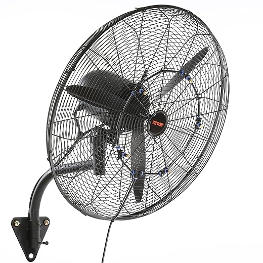 VEVOR 24 Inch 3-Speed 7000 CFM Black Waterproof Wall Mount Oscillating Fan