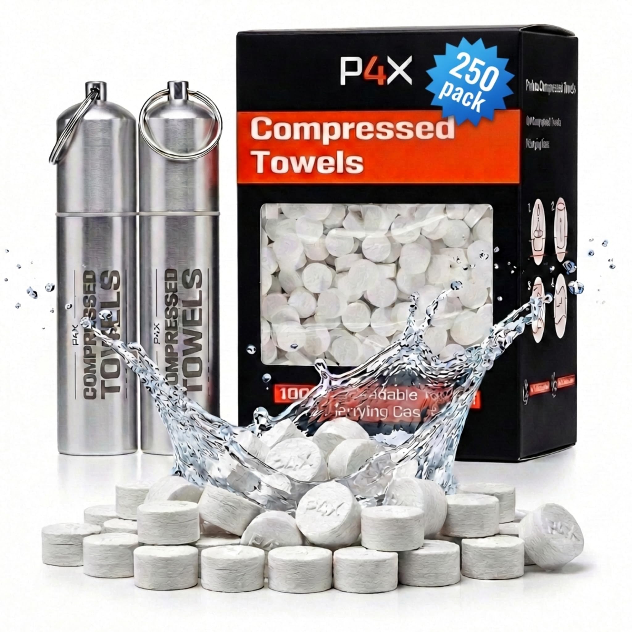 Compressed Towel Tablets - 100% Bamboo Camping Toilet Paper Tablets, Great for Hiking, Travel and Backpacking - Disposable Washcloths, Body Wipes, Paper Towel Coin Tissue - 100/250/500 Pack