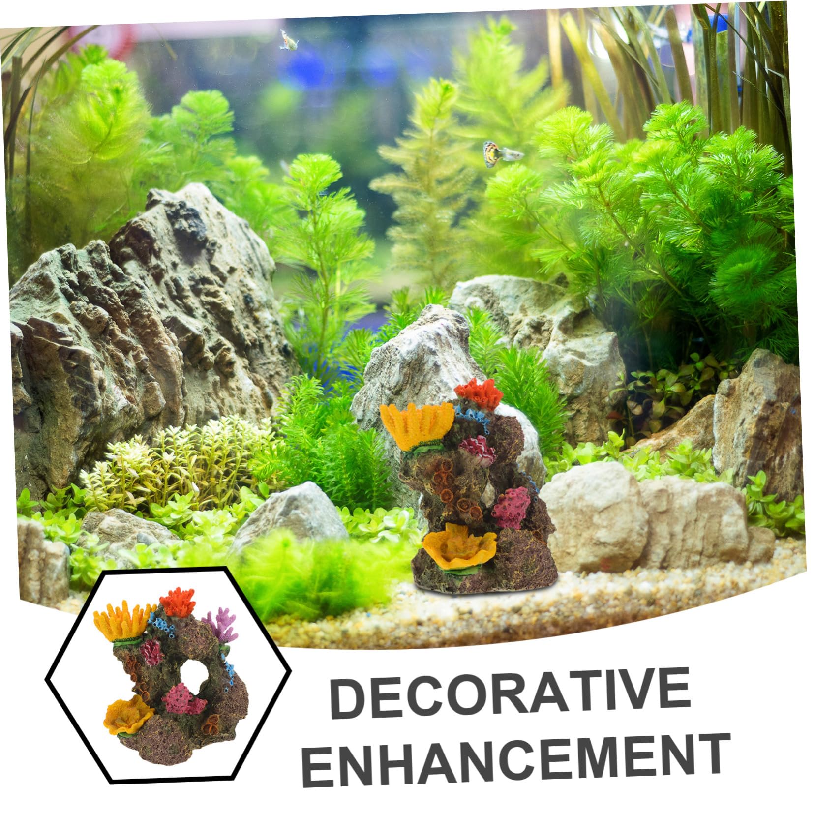 SEWACC Aquarium Deko Resin Korallenriff Höhle Fisch Aquarium Landschaftsornament mit Detailreicher Farbiger Korallenstruktur Versteckhaus für Kampffische zum Ausruhen Züchten