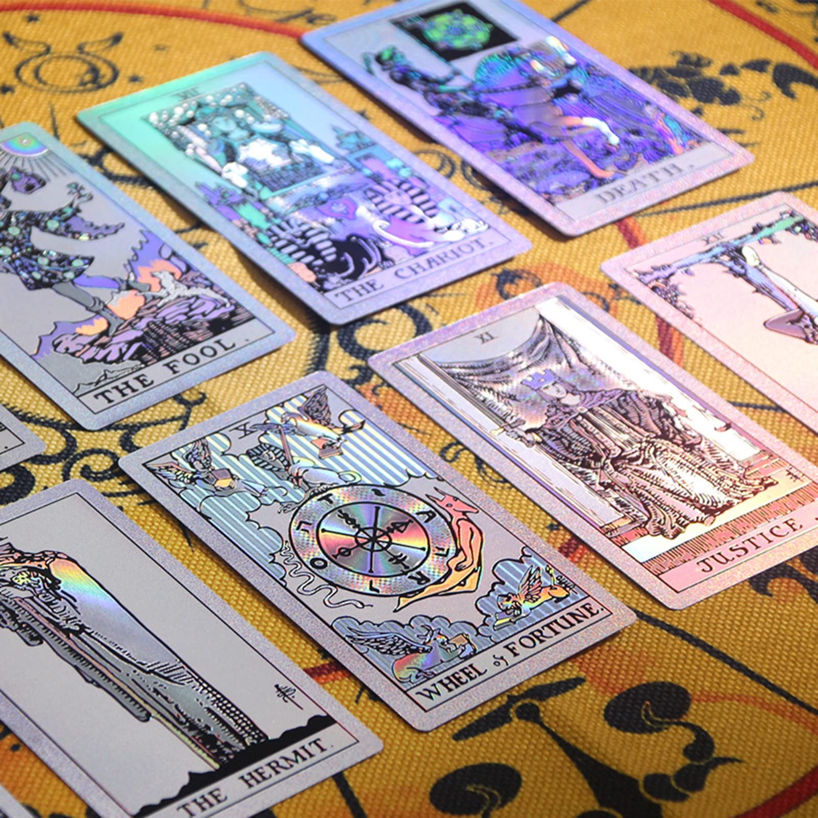 Tarotkarten, Anfängerset, Tarotkartendeck, wasserdichtes PVC-Laser-Tarotkartendeck, Goldfolien-Tarotkarten mit Handbuch und Box, Zukunftserzählspiel, Wahrsagerei for Anfänger