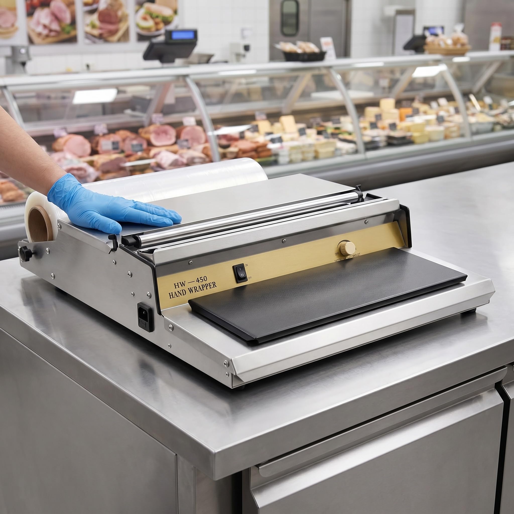 Máquina Envolvedora Manual De 45 Cm para Envasado De Alimentos: Calor Ajustable, Dispensador De Film Transparente con Cortador Y Control Individual para Bandejas Grandes