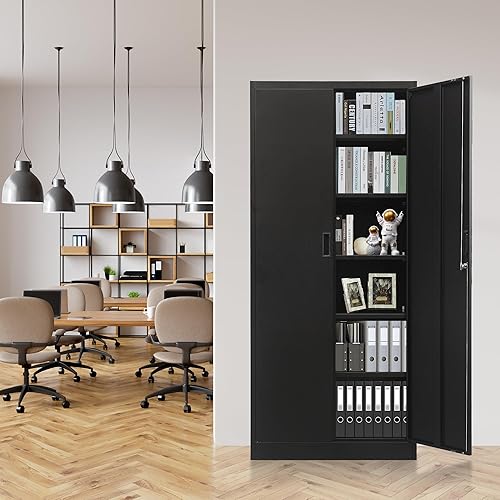 Miniatura 6 de Armarios de almacenamiento de metal para garaje, archivador de metal de 71 pulgadas de alto con 5 estantes ajustables, armarios de almacenamiento