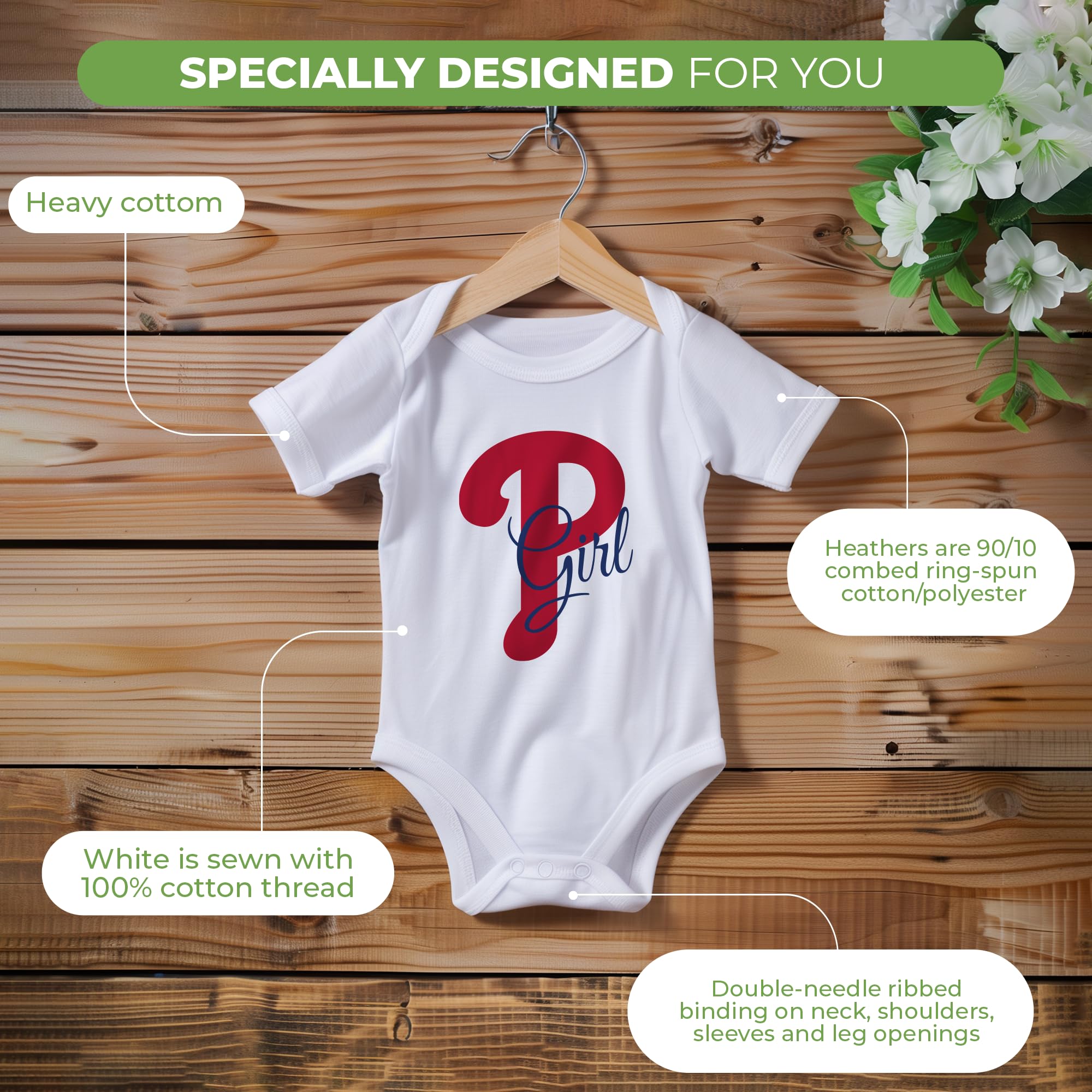 EGDKids Phillies Newborn Onesies Girl | Baby Girl Clothes | White Baby Onesies (R77) (0-6 months)