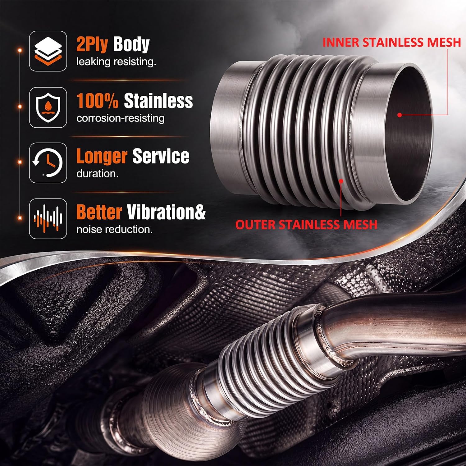 Yaocom 1 PC 3'' x 4'' Stainless Steel Exhaust Flex Bellow Joint Pipe 3" Ultra Strong Overall Length 4" for Heavy Duty and Cars