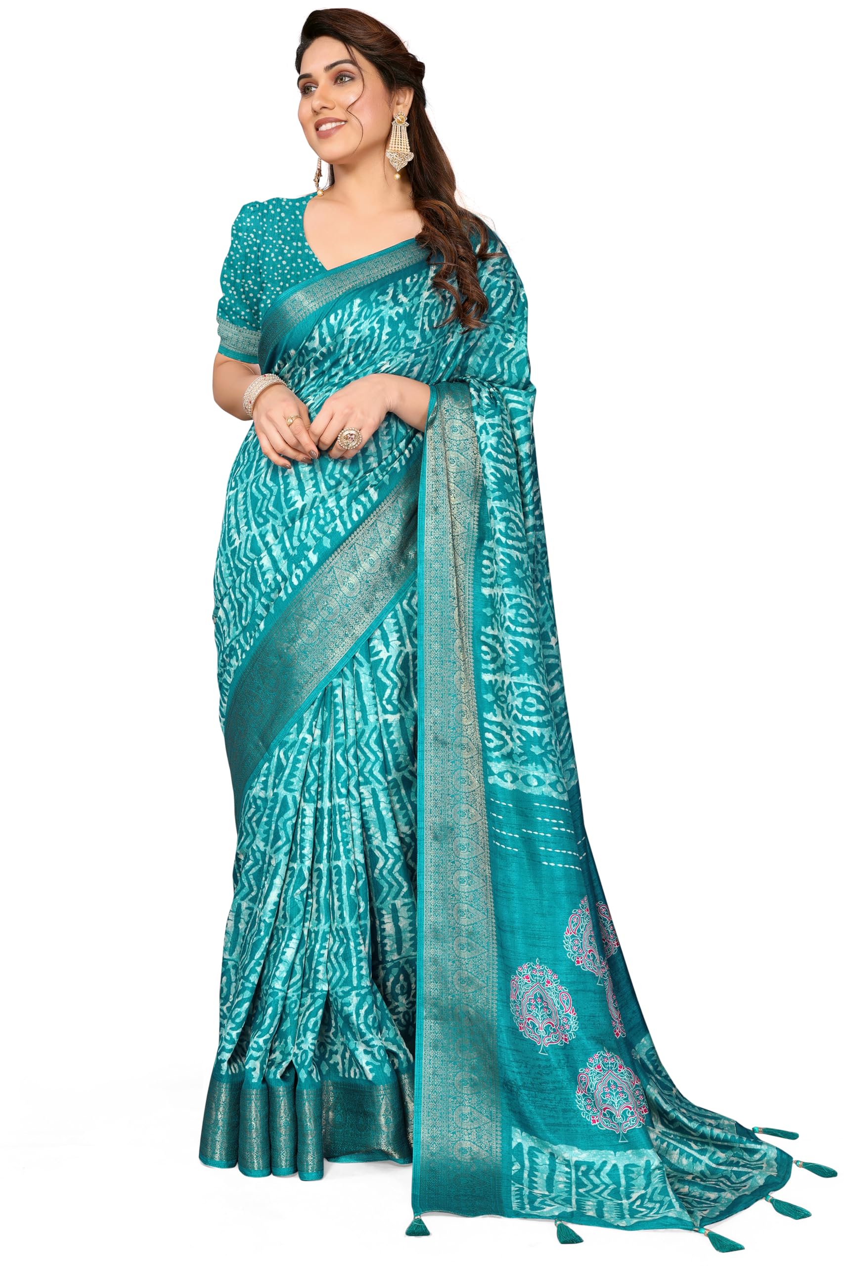 Ready to Wear 1 Min Drape Pocket Saree for Women || Silk Blend Geometric Printed Design Sari with Blouse Piece