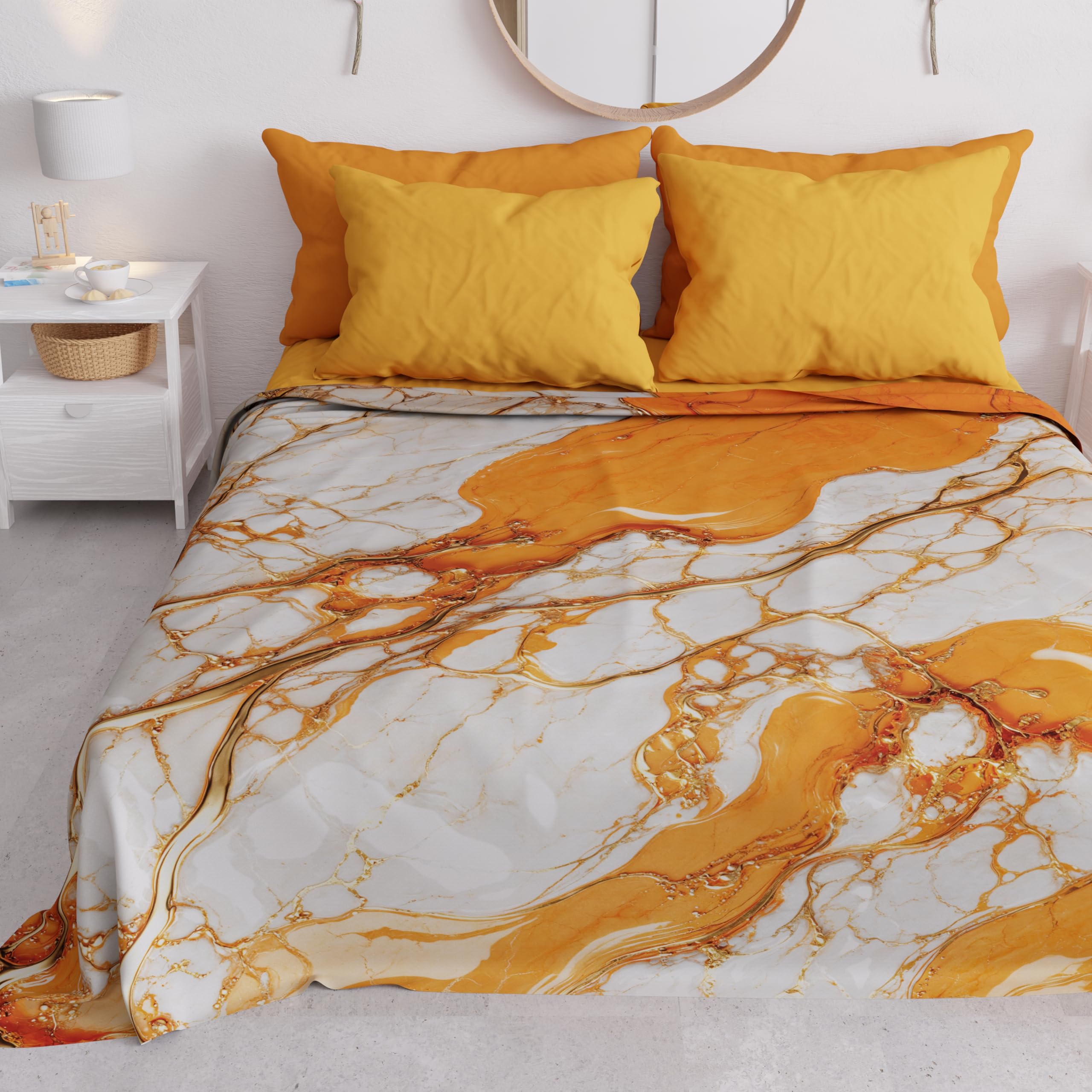 PETTI Artigiani Italiani - Single Bedspread Spring Summer Lightweight Single Bed Cover Bed Cover Marble Orange 100% Made in Italy