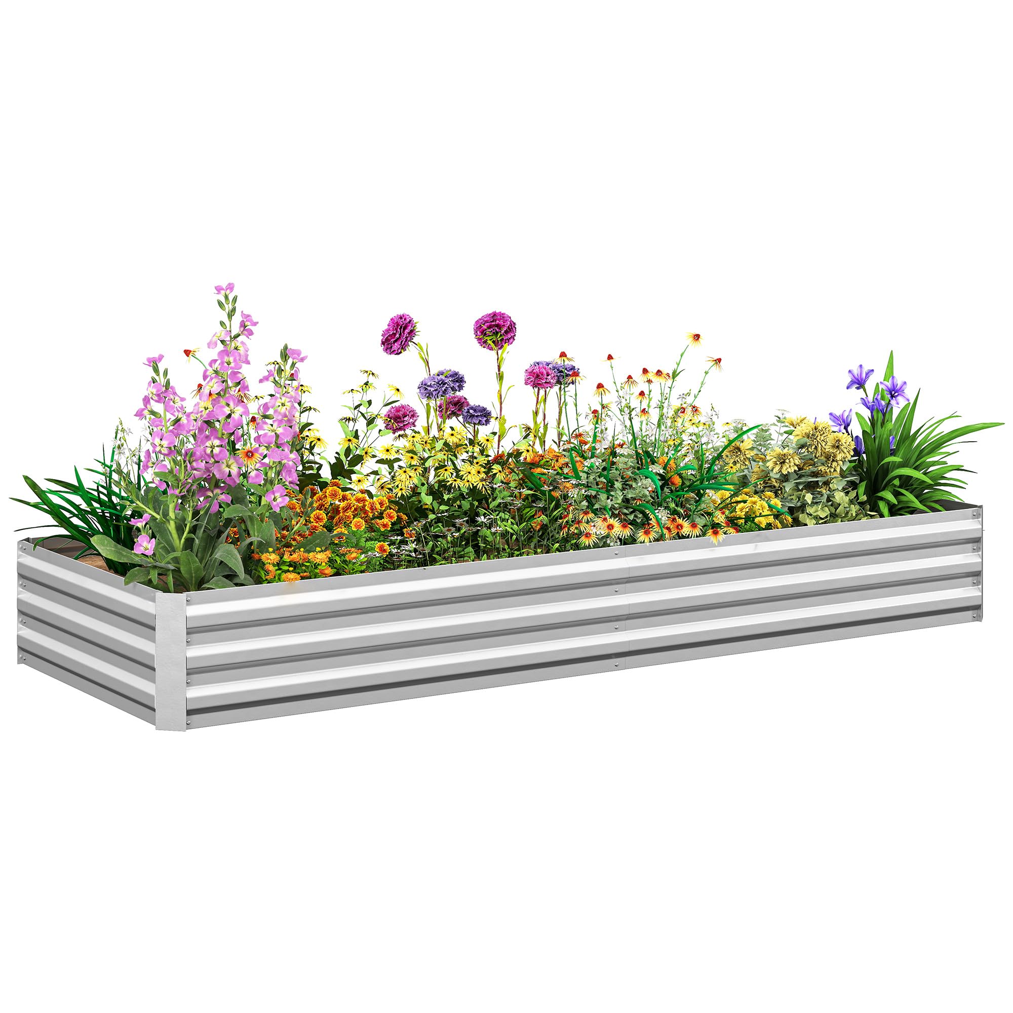 Outsunny Silver Galvanised Raised Garden Bed, Metal Elevated Planter Box With Open Bottom, Outdoor Flower Pot For Growing Flowers, Herbs, 241 X 90.5Cm,