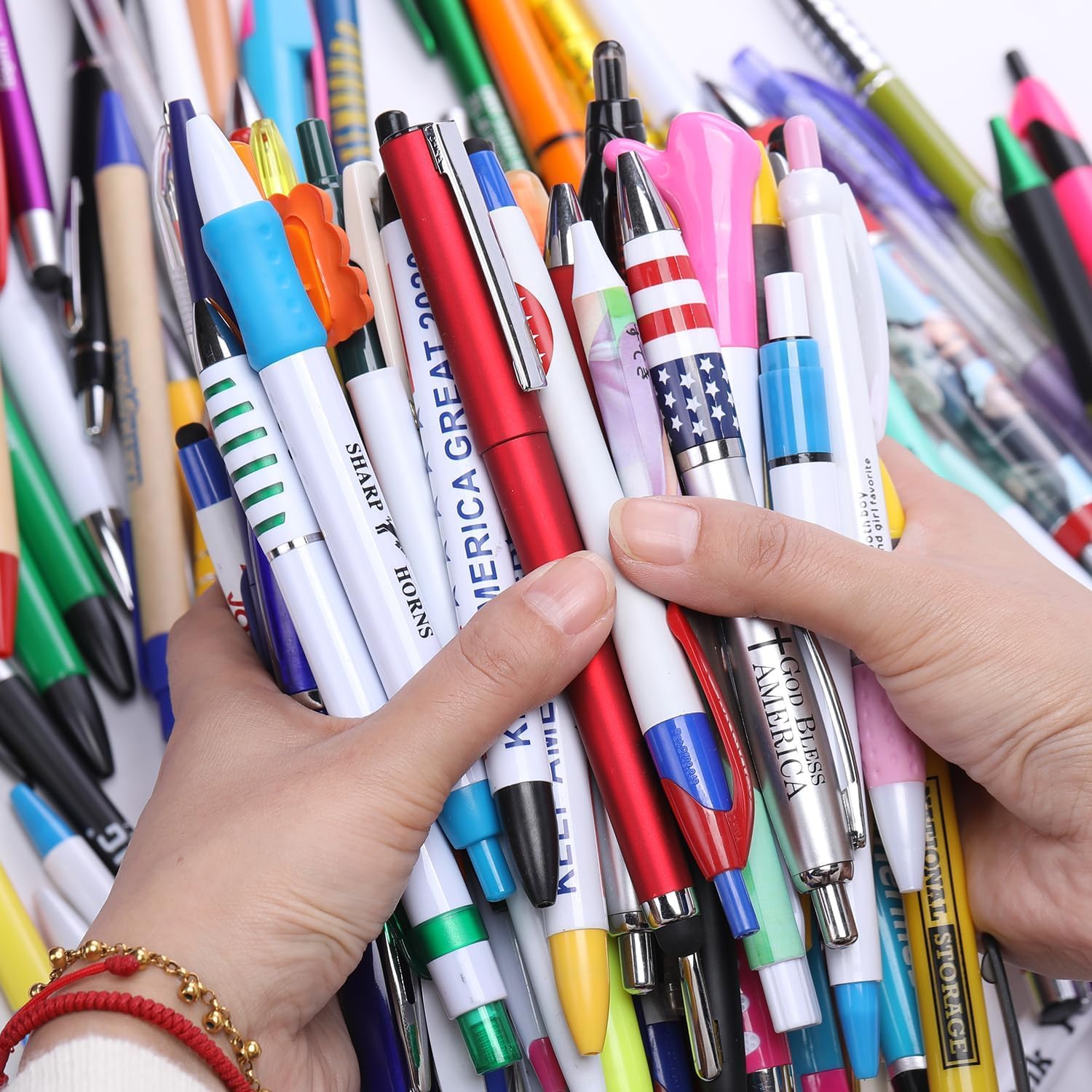 Wholesale Lot of 100 Misprint Pens Bulk, Assorted Ballpoint Pens Smooth Writing, Blue Black ink Misprinted Random Pens for Waitress Server Office School