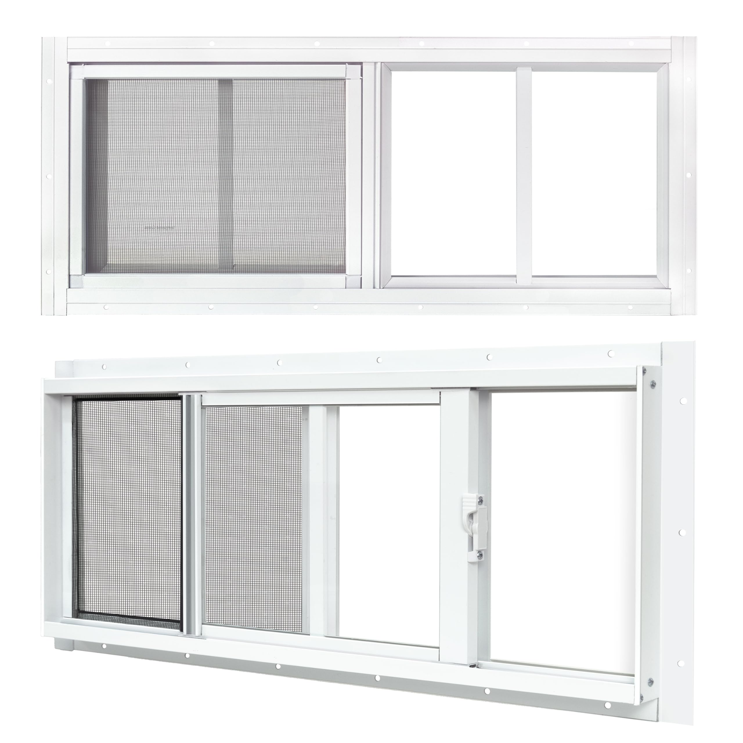BOBIBAN 2 Pack Shed Windows, 10"x 23" White Sliding Window Suitable for Chicken Coop, shed, Household, Barn - Transom Window with Tempered Glass and Fiberglass Screen (WH,10''x 23'')