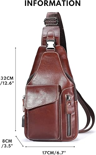 Miniatura 2 de Bolso bandolera pequeño de cuero para mujeres y hombres, bolsa cruzada, bolsa de pecho, mochila de viaje de hombro, resistente al agua, Caoba,