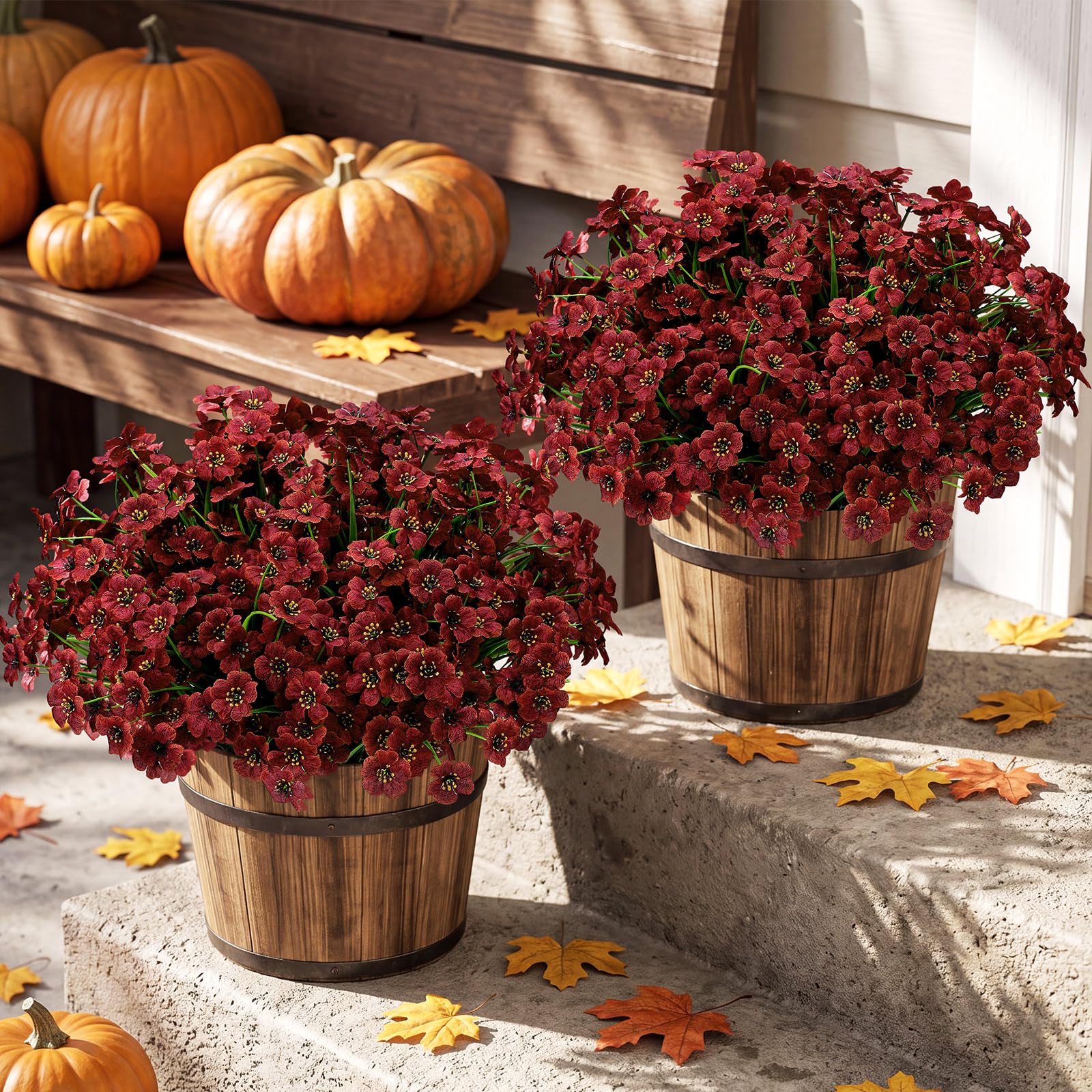 Zeyune Künstliche Blumen für den Außenbereich, Kunststoff, kein Verblassen, UV-beständig, für Herbst, Erntedankfest, Terrasse, Garten, Veranda, Kastendekoration, 56 Bündel