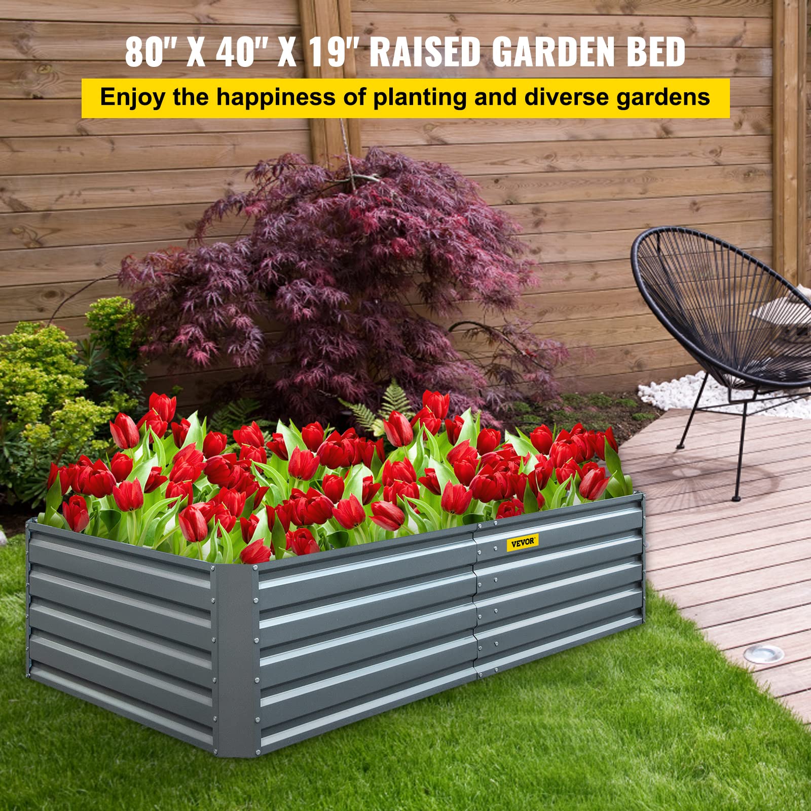 VEVOR Potager Surélevé Métal 203,2x101,6x47 cm Carré Galvalume Lit de Jardin Fond Ouvert Gris