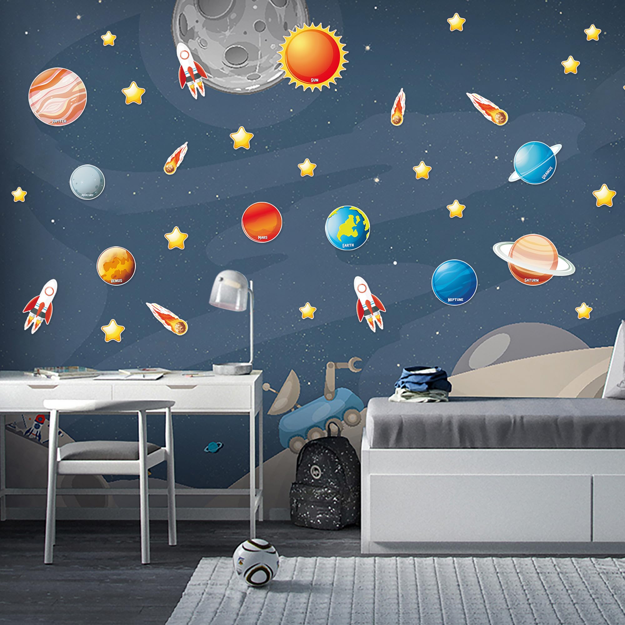 Wonmon 60 PCS Solar System Cutouts for Classroom Decorations, Outer Space Planet Rocket Paper Cut-Outs for Space Theme Birthday Party School Classroom Wall Bulletin Board Decorations - Image 6