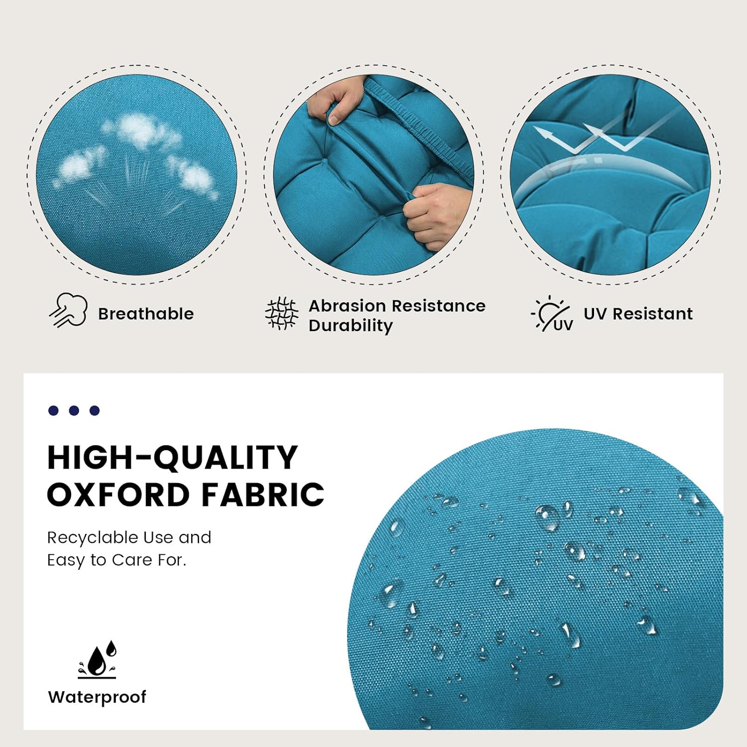 Rocking Chair Cushion, Waterproof Patio Chair Cushions with Ties, Back Pads for Indoor/Outdoor Furniture, High-Back Adirondack & Glider Chair Replacement Cushions,Peacock-Blue